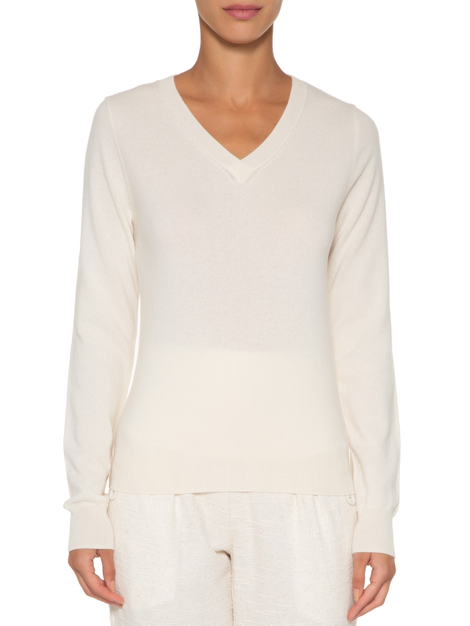 Suéter Feminino Puro Cashmere Gola V Off White '2Essential