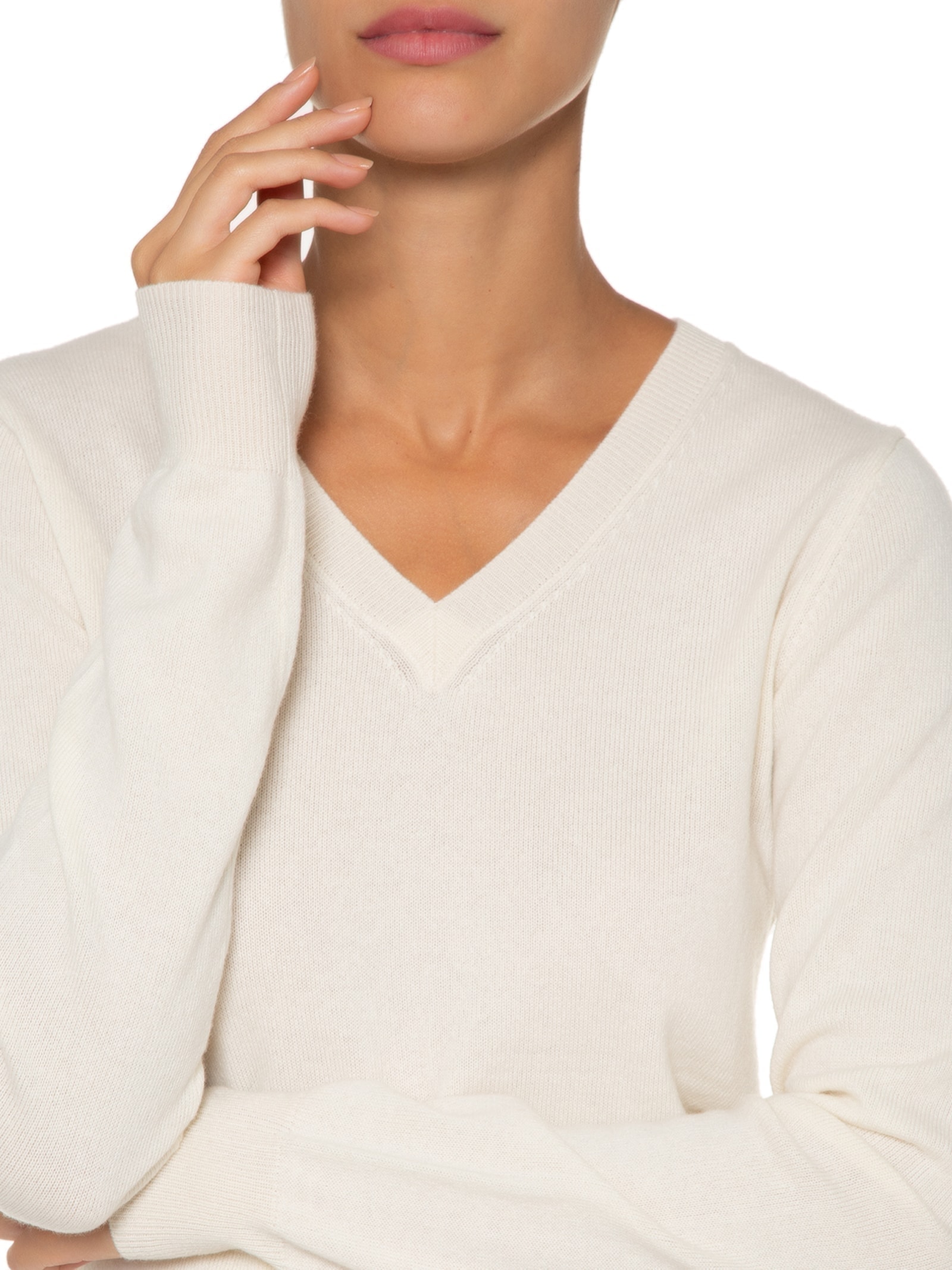 Suéter Feminino Puro Cashmere Gola V Off White '2Essential