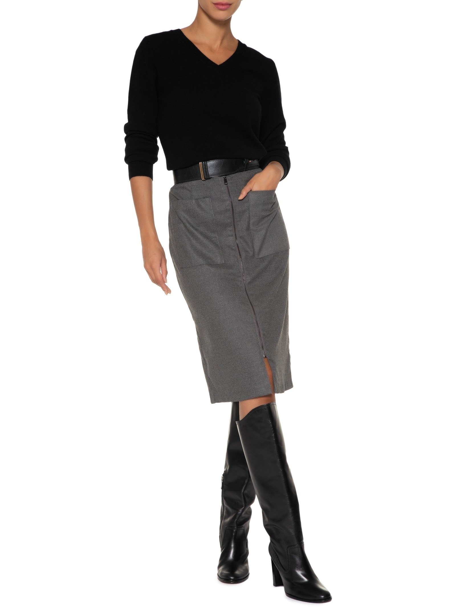 Suéter Feminino Puro Cashmere Gola V Preto '2Essential
