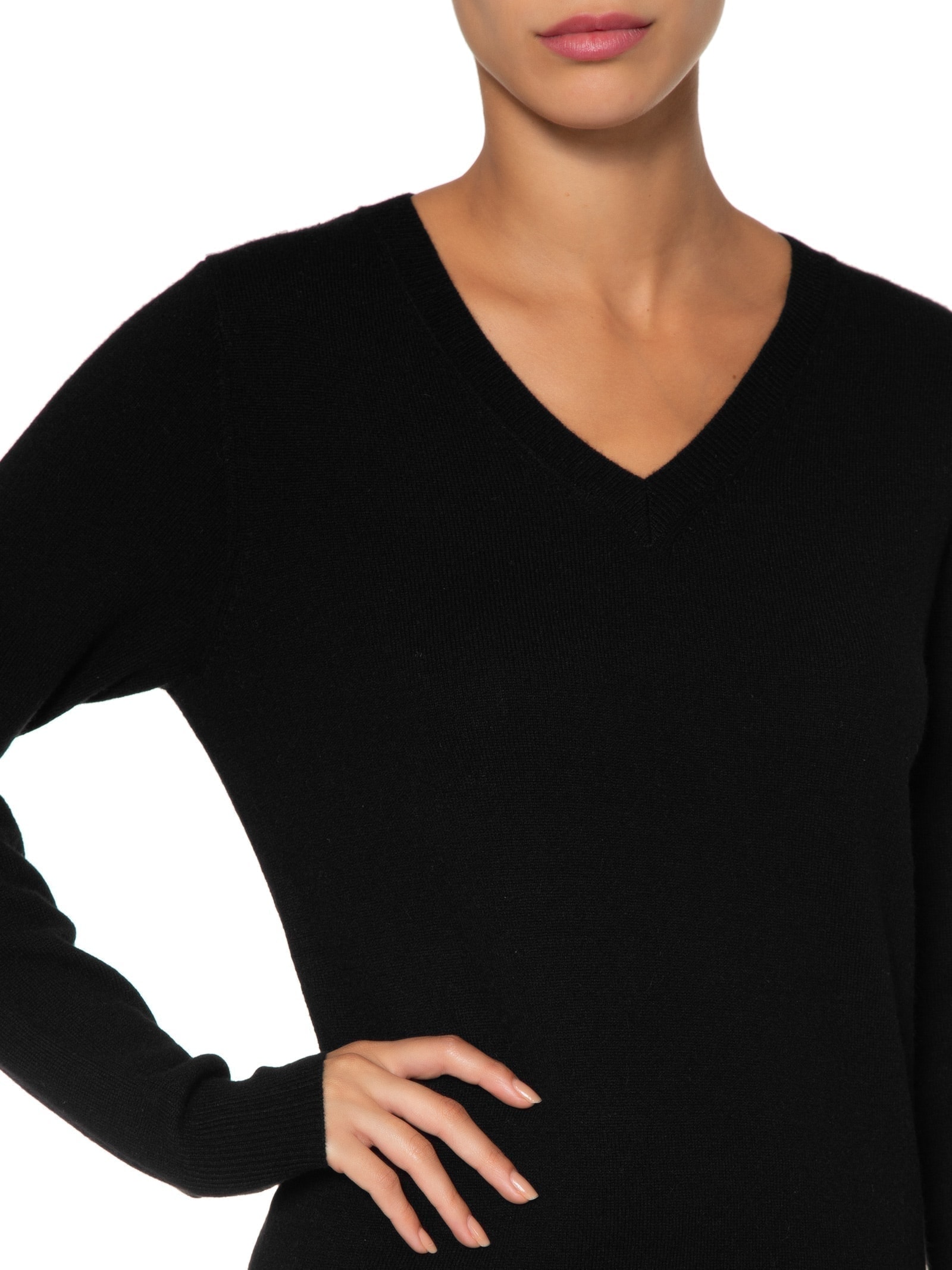 Suéter Feminino Puro Cashmere Gola V Preto '2Essential