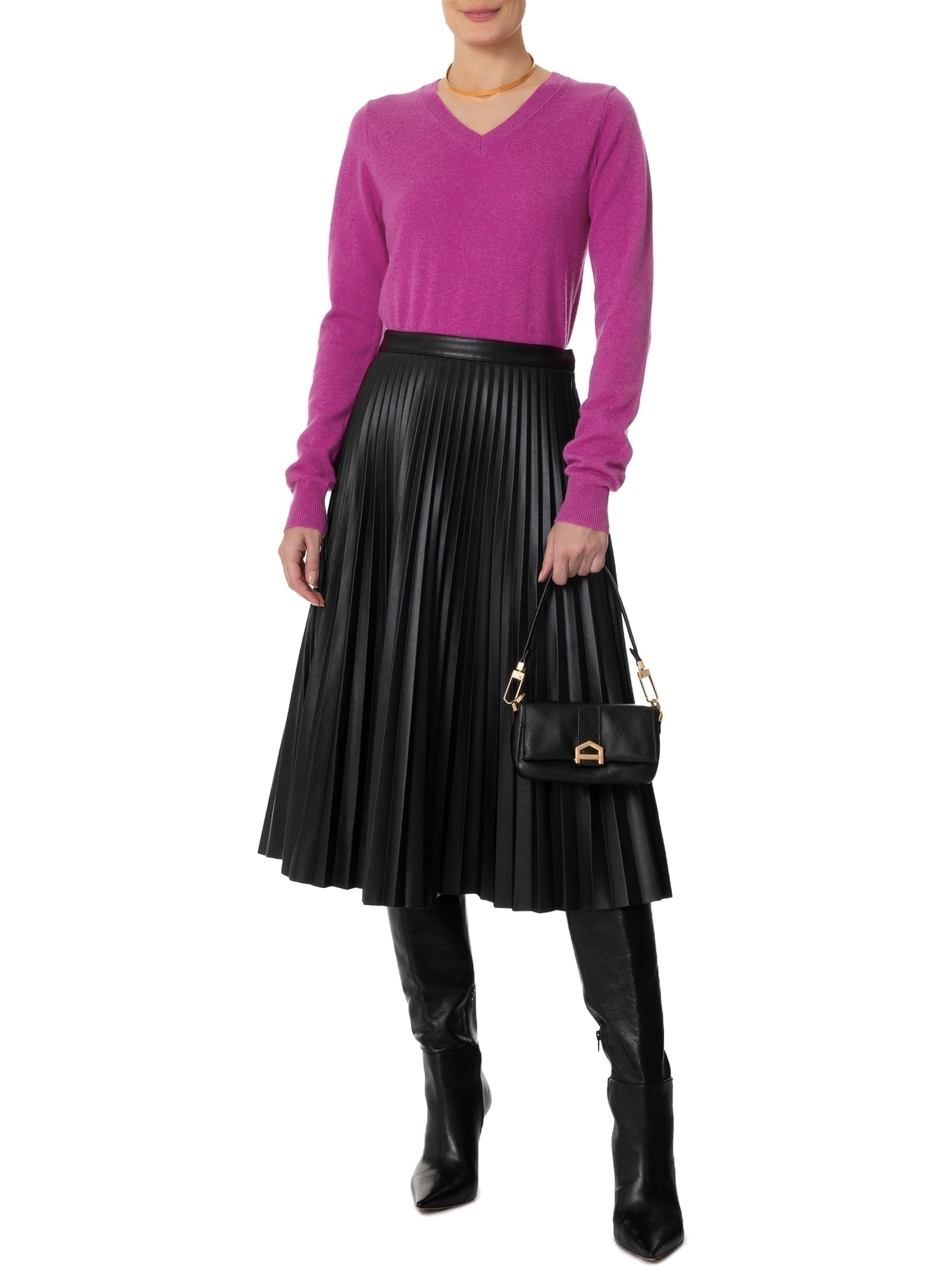Suéter Feminino Puro Cashmere Gola V Rosa '2Essential