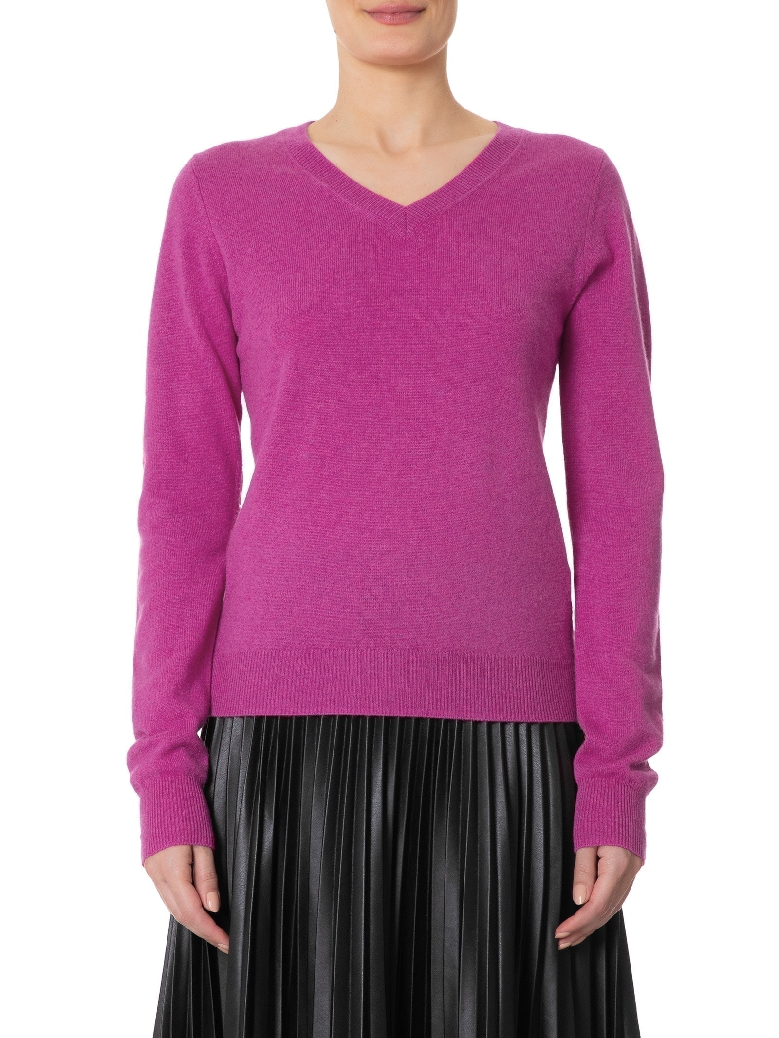 Suéter Feminino Puro Cashmere Gola V Rosa '2Essential