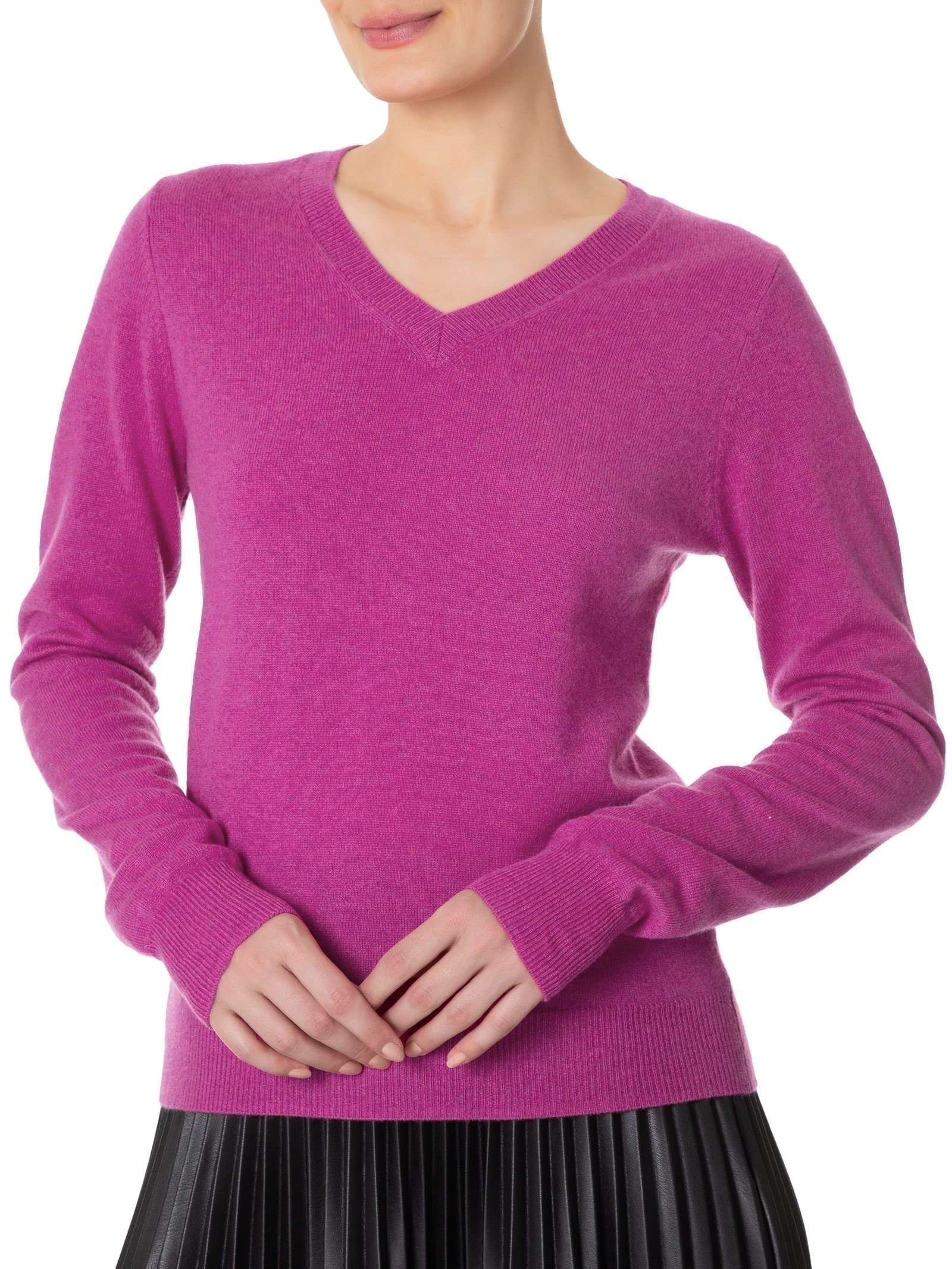 Suéter Feminino Puro Cashmere Gola V Rosa '2Essential