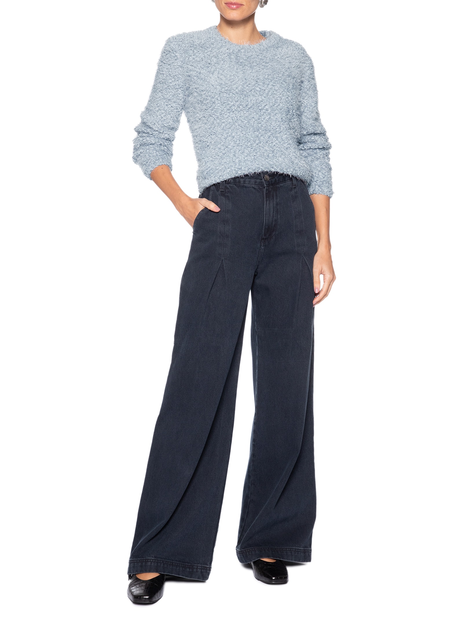 Suéter Feminino Texturizado Azul Basiq