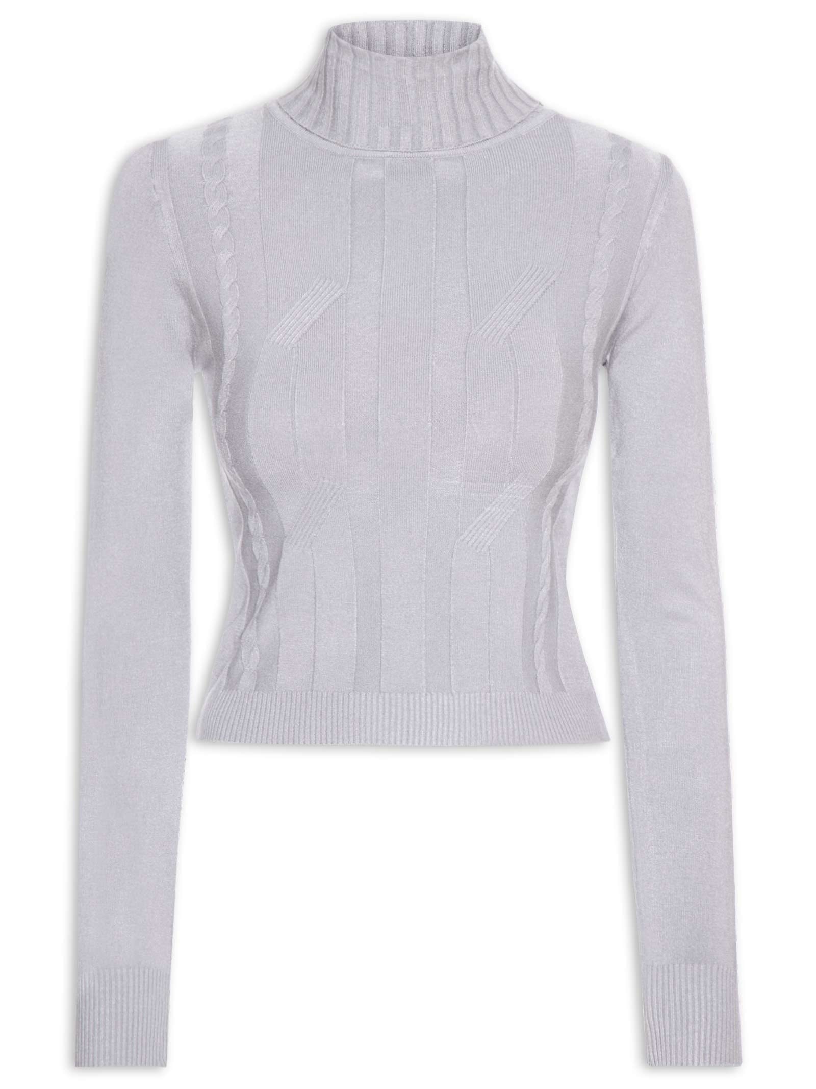 Suéter Feminino Texturizado Cinza Basiq