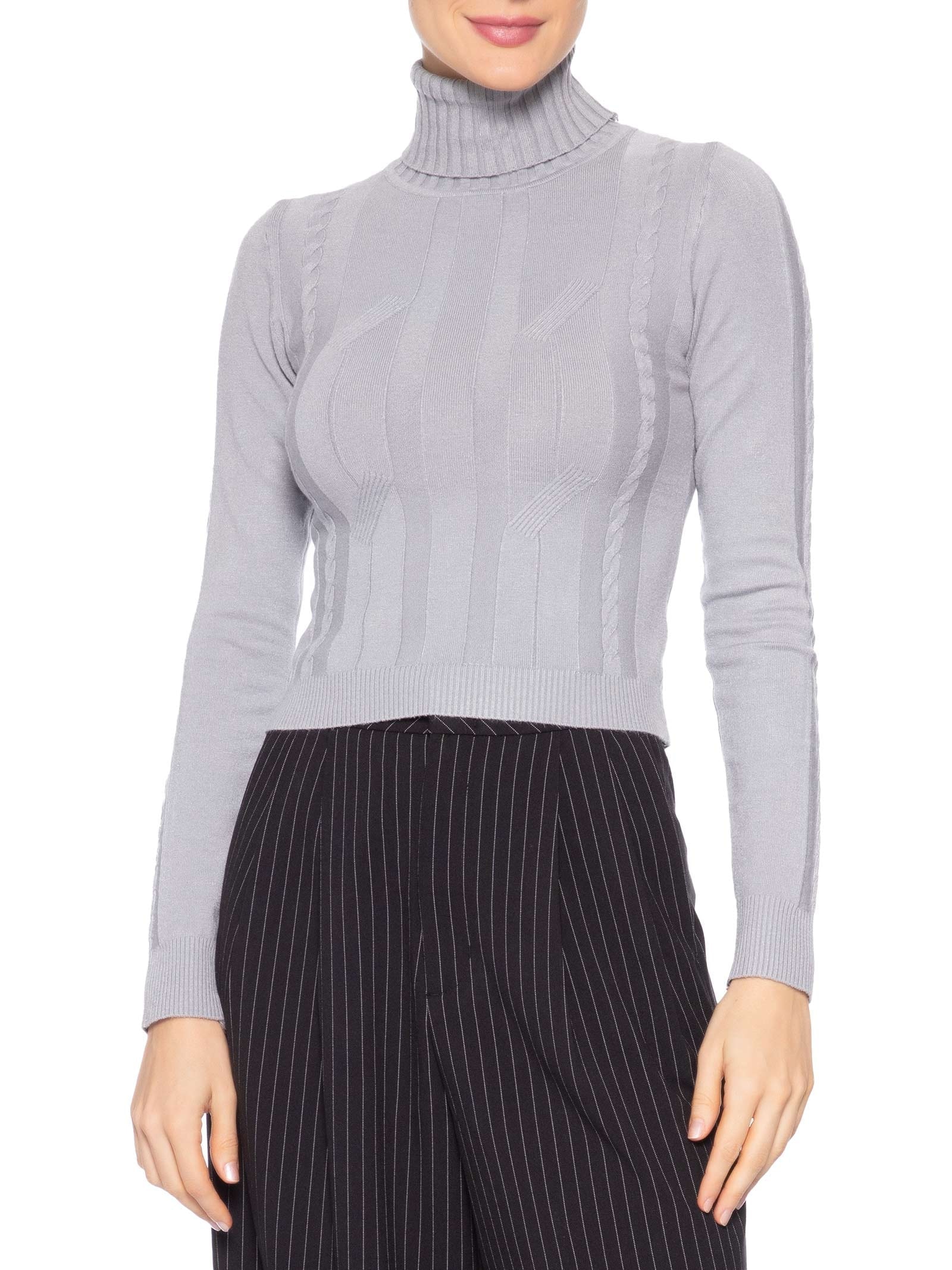 Suéter Feminino Texturizado Cinza Basiq