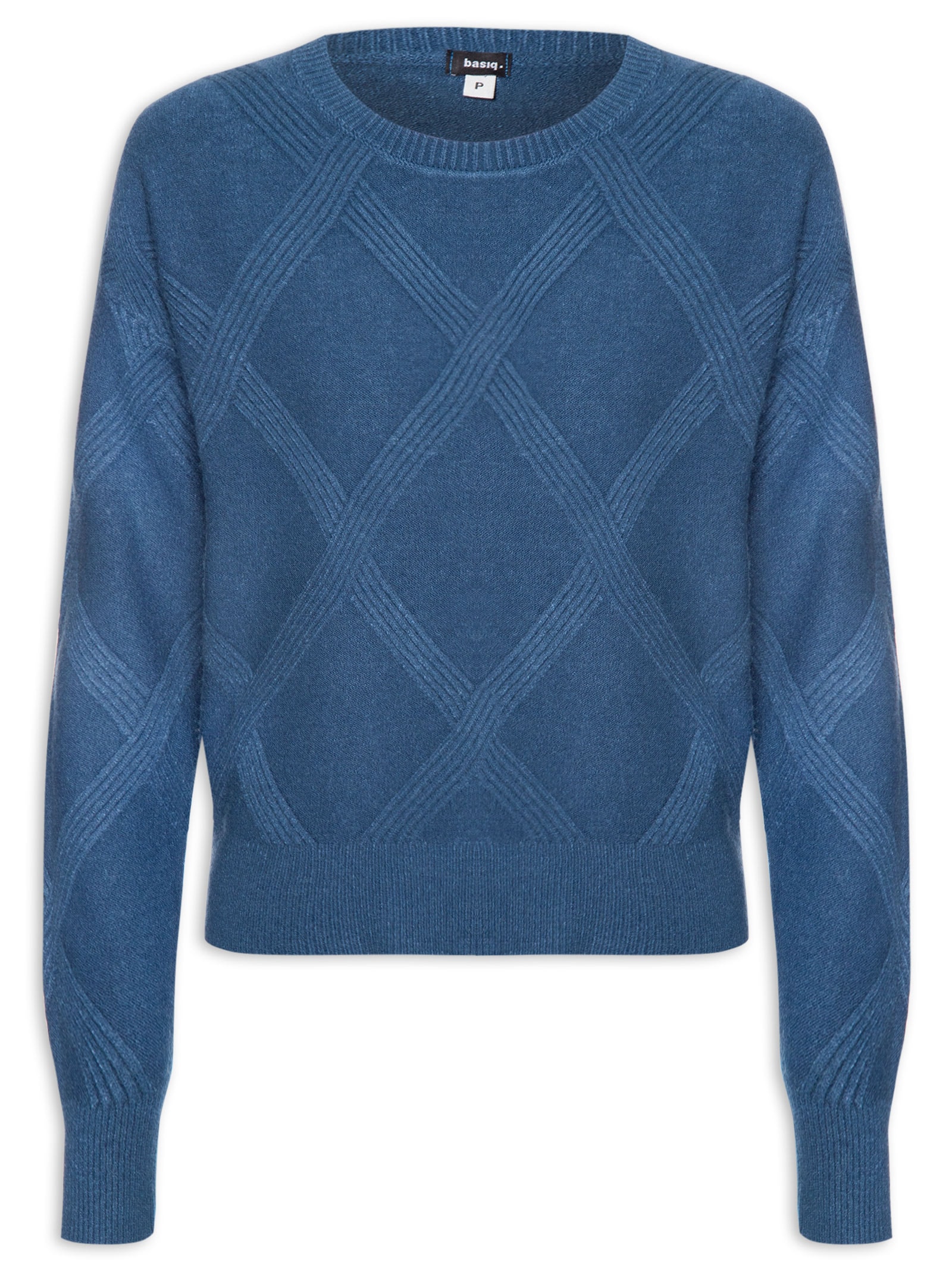 Suéter Feminino Texturizado Em Tricot Azul Basiq