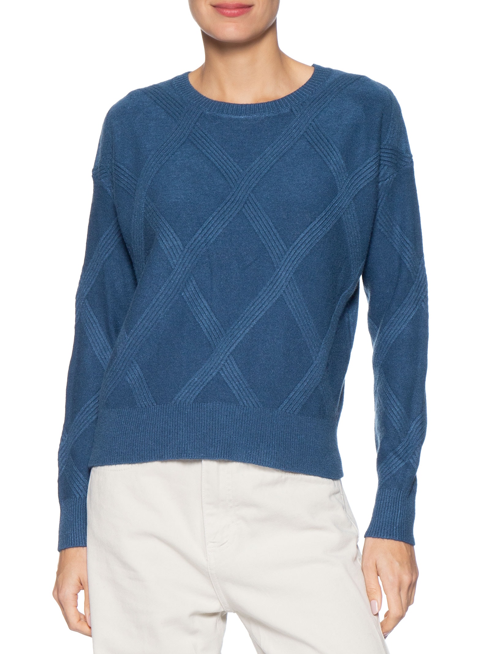 Suéter Feminino Texturizado Em Tricot Azul Basiq