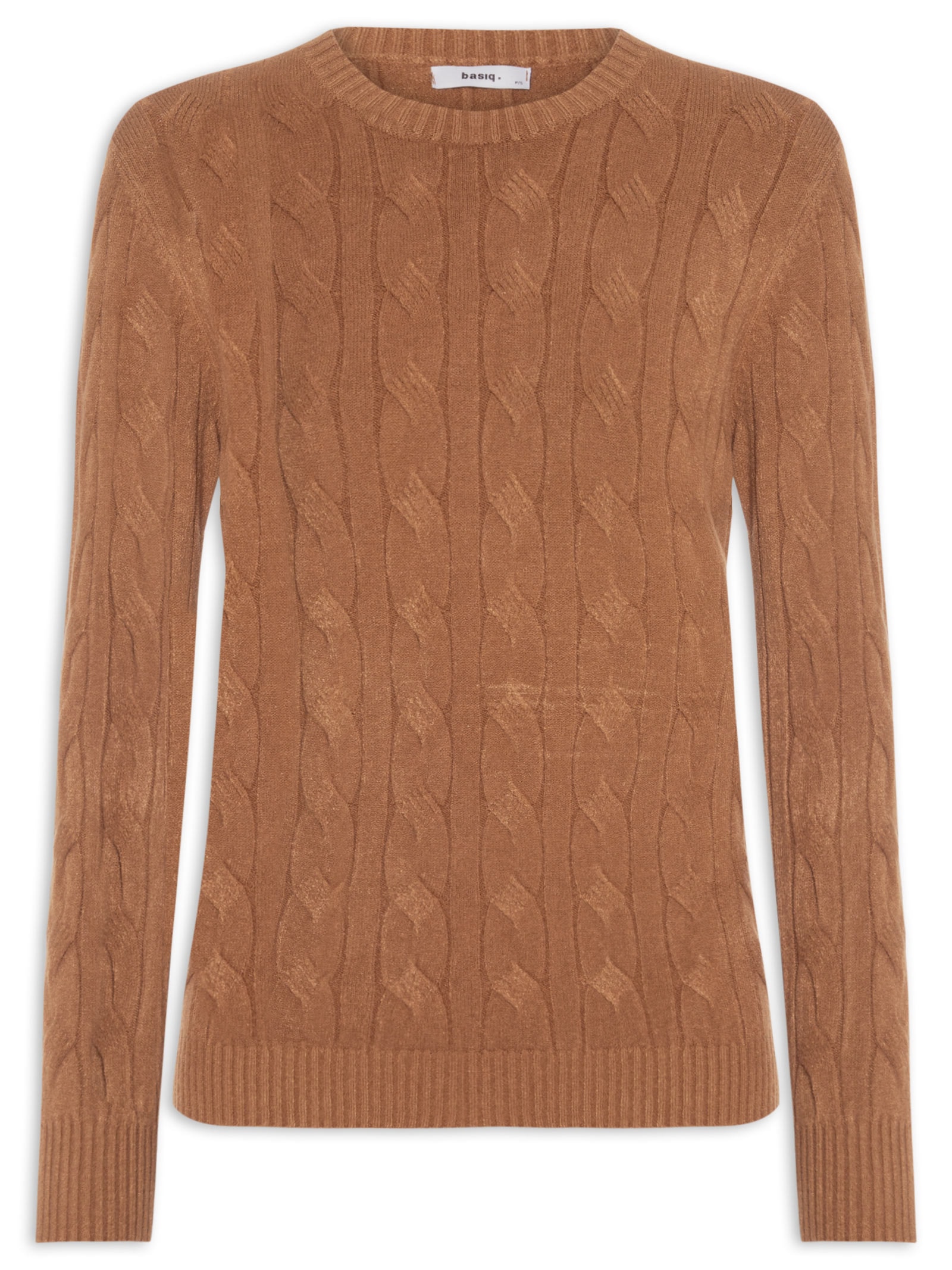 Suéter Feminino Texturizado Em Tricot Bege Basiq