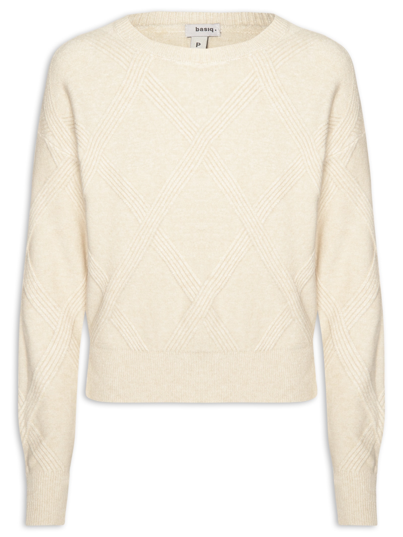 Suéter Feminino Texturizado Em Tricot Bege Basiq