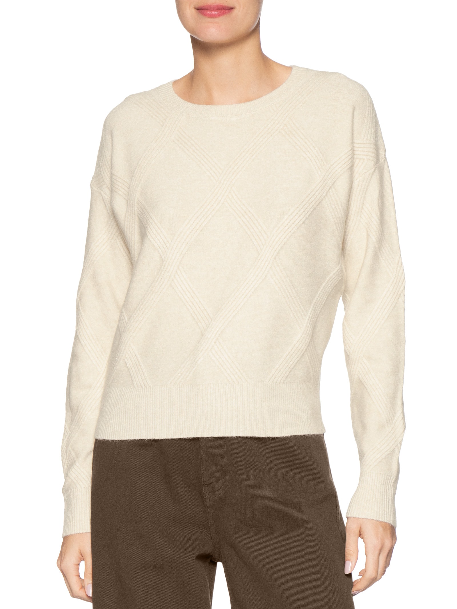 Suéter Feminino Texturizado Em Tricot Bege Basiq