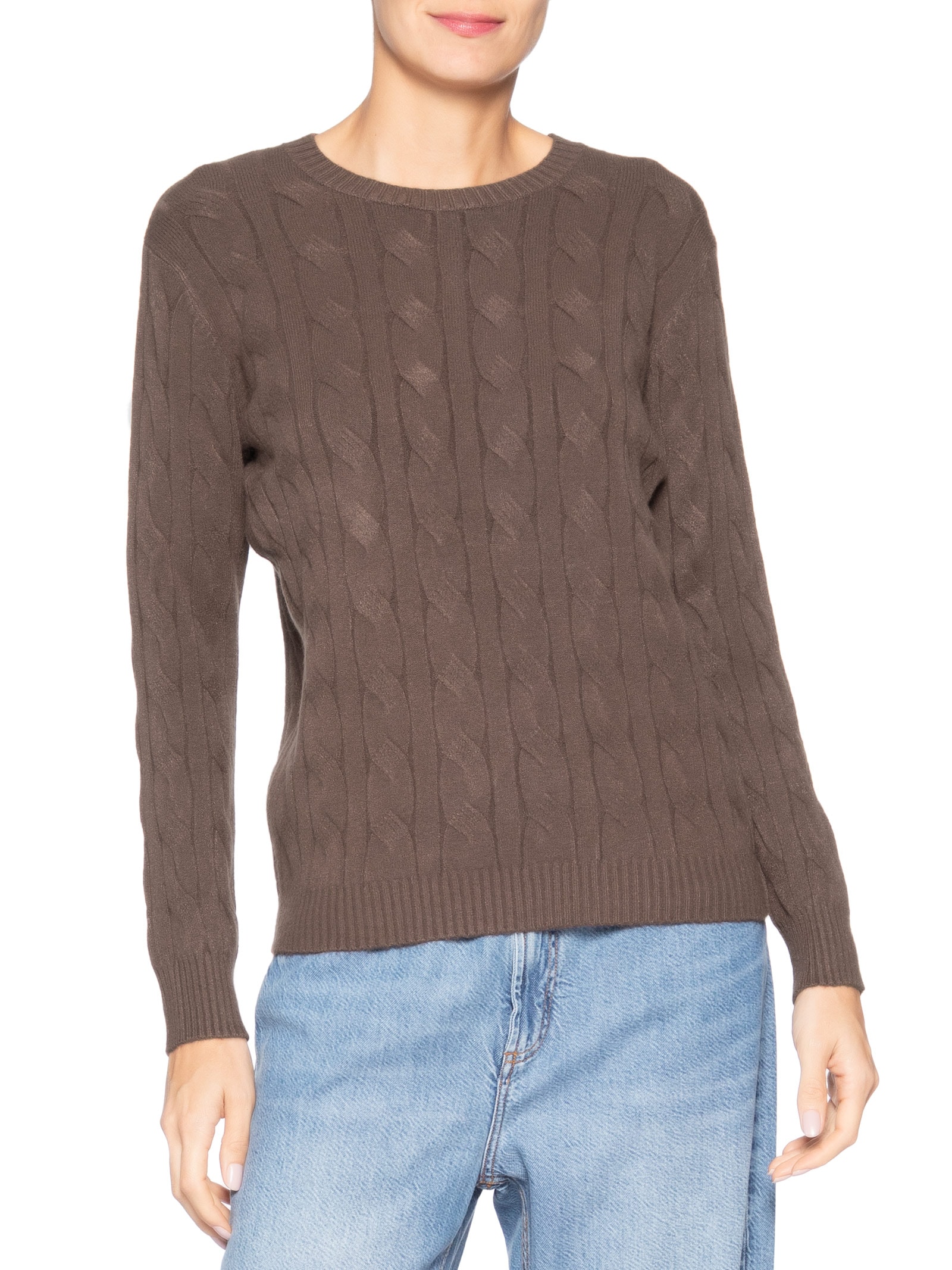 Suéter Feminino Texturizado Em Tricot Marrom Basiq