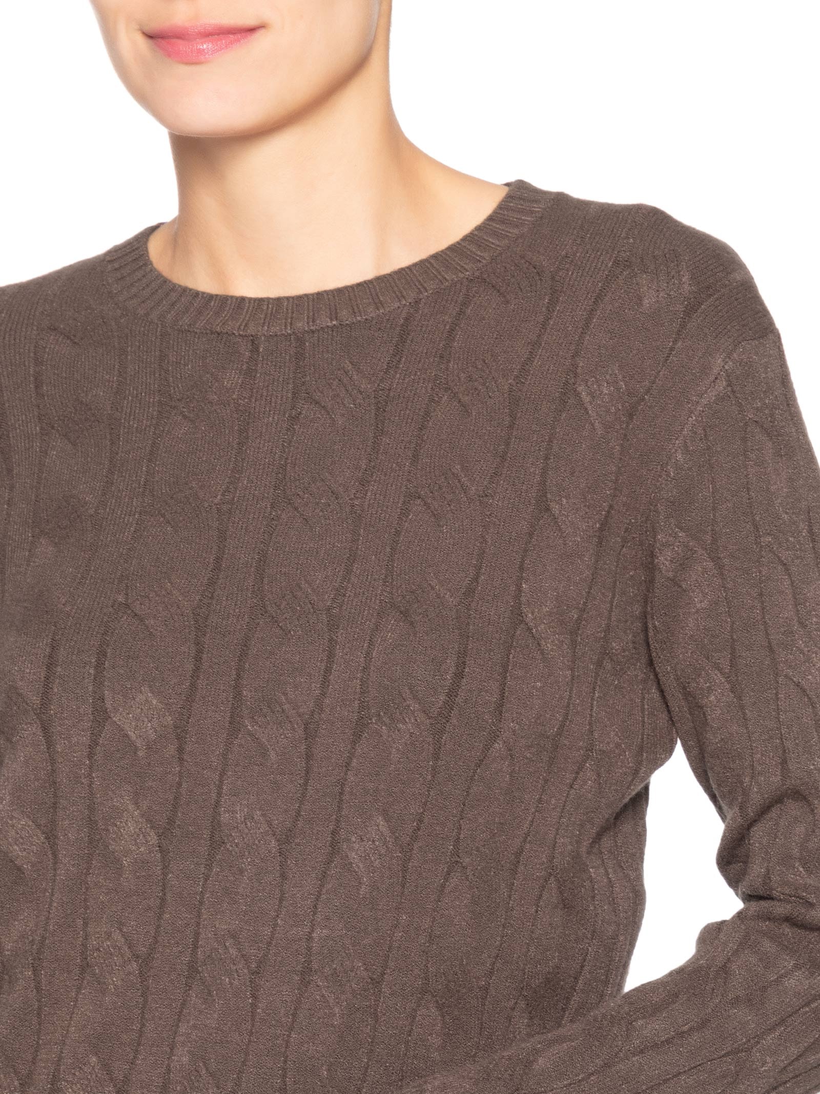 Suéter Feminino Texturizado Em Tricot Marrom Basiq