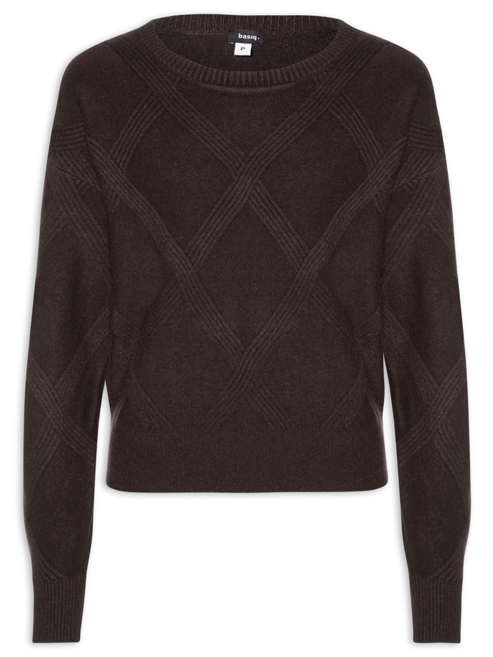 Suéter Feminino Texturizado Em Tricot Marrom Basiq