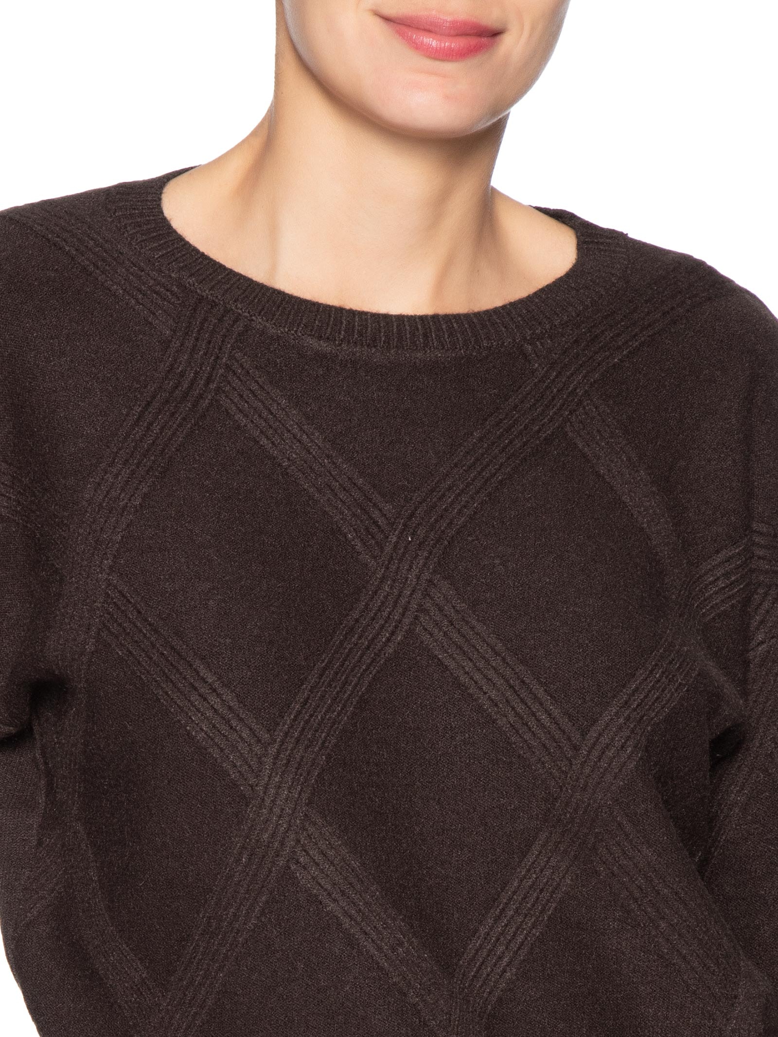 Suéter Feminino Texturizado Em Tricot Marrom Basiq