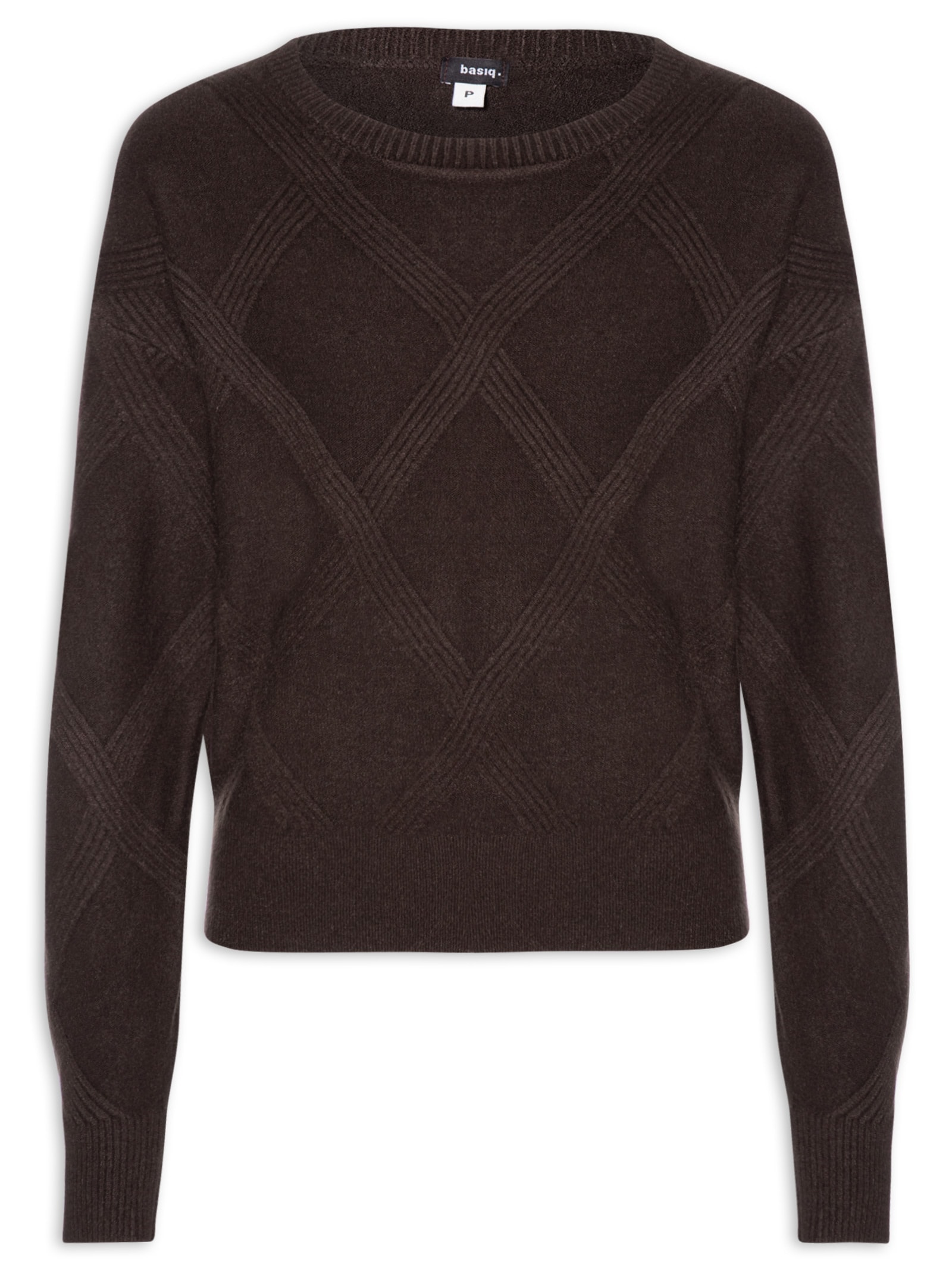 Suéter Feminino Texturizado Em Tricot Marrom Basiq