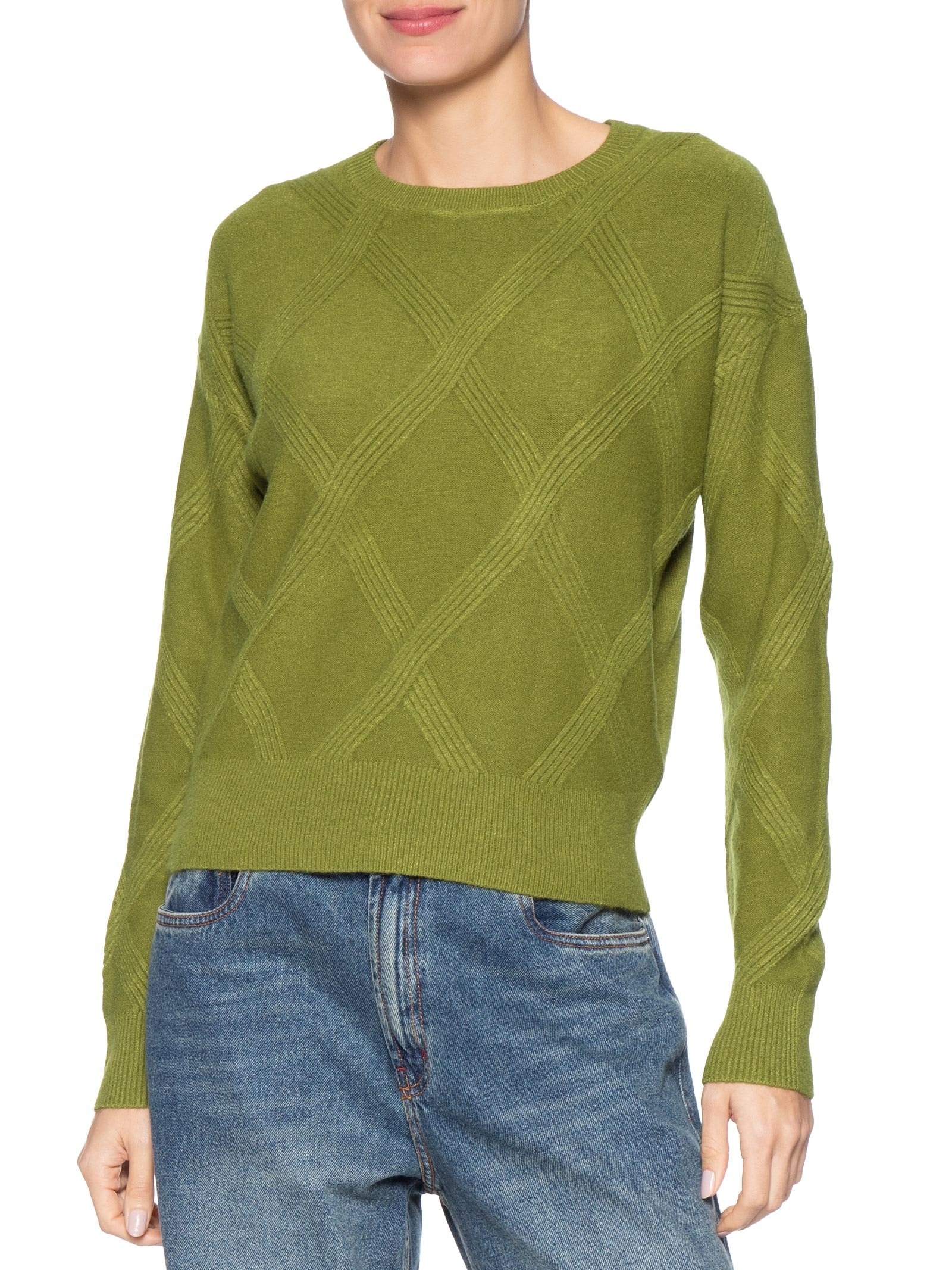 Suéter Feminino Texturizado Em Tricot Verde Basiq