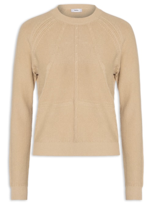 Suéter Feminino Texturizado Gola Careca – Bege