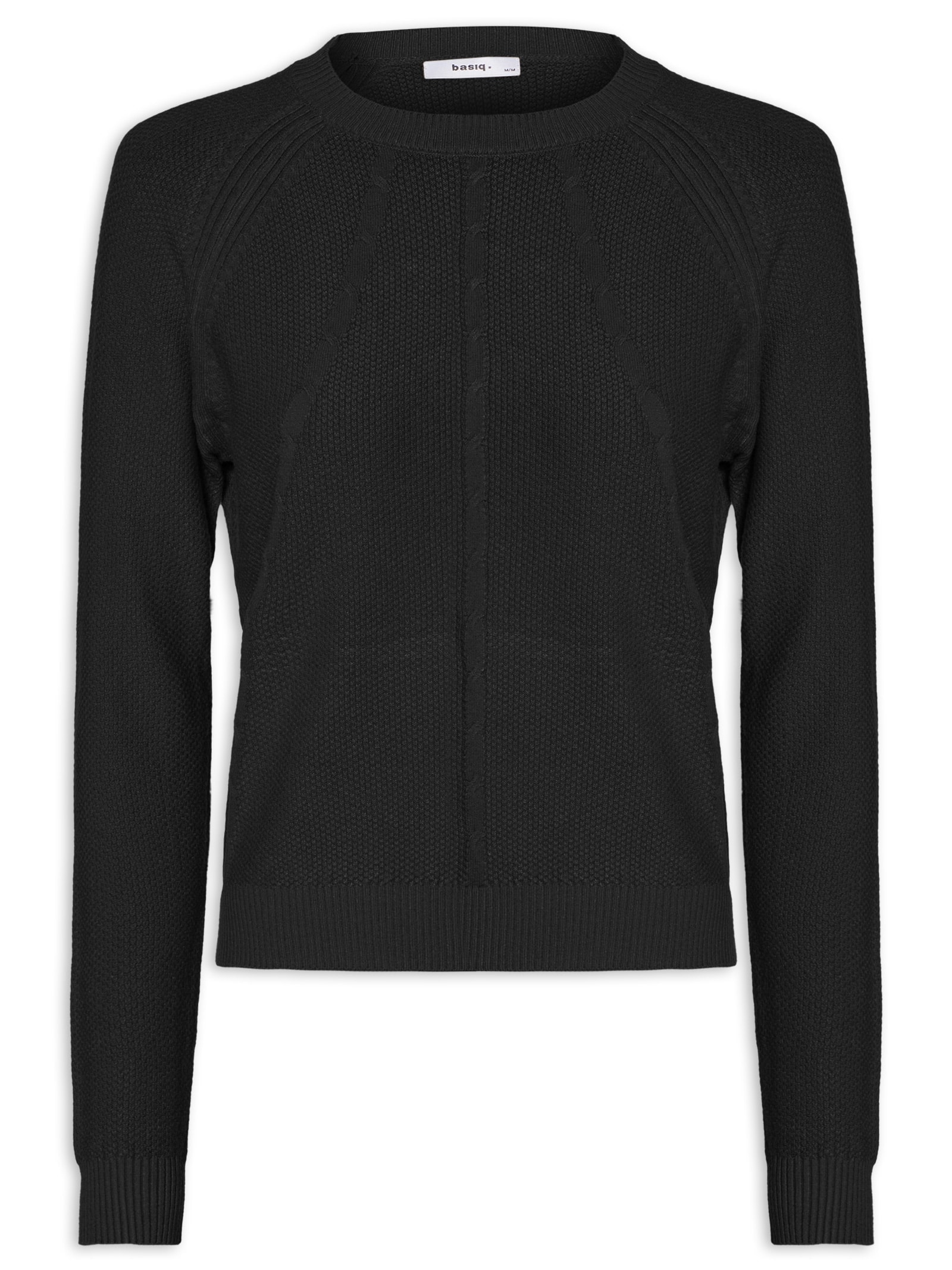 Suéter Feminino Texturizado Gola Careca Preto Basiq