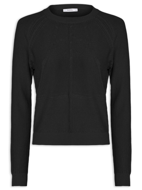 Suéter Feminino Texturizado Gola Careca – Preto