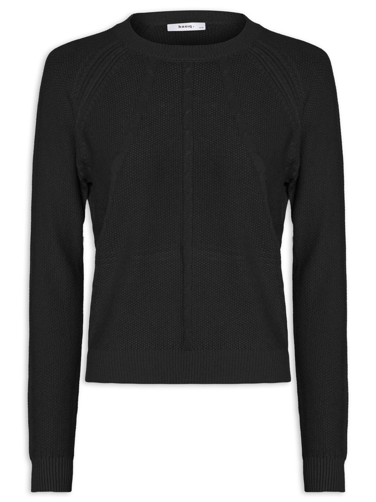 Suéter Feminino Texturizado Gola Careca Preto Basiq