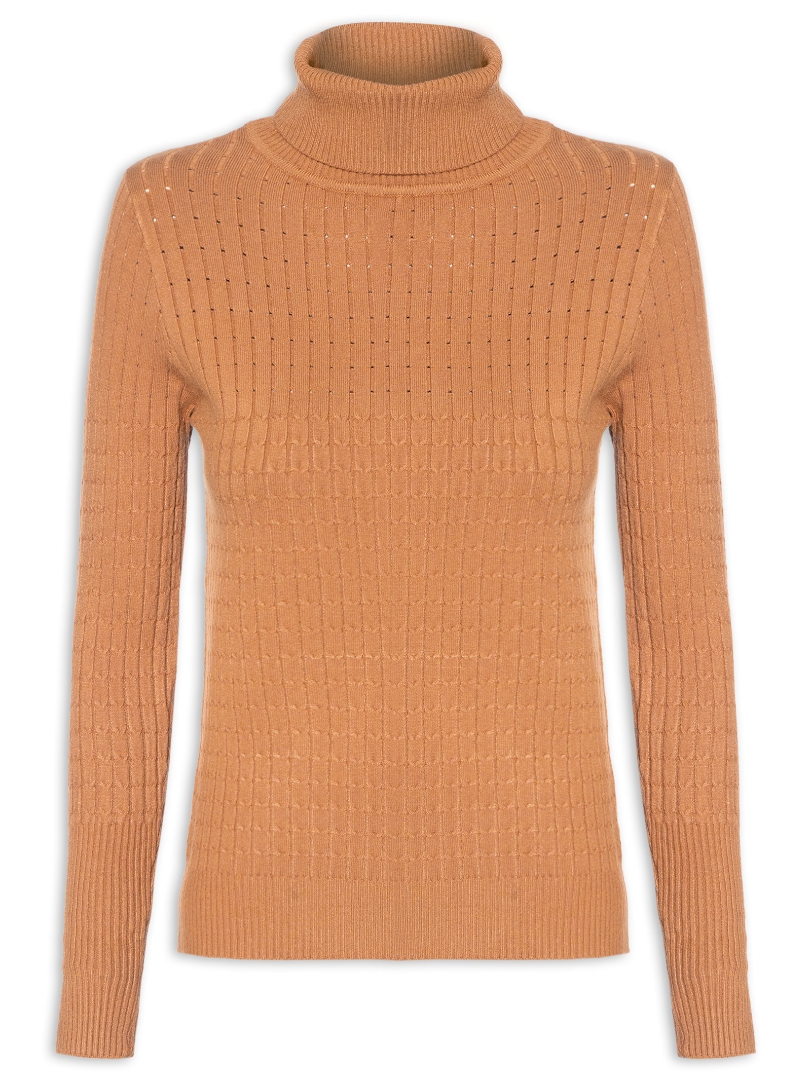 Suéter Feminino Texturizado Gola Role Bege Basiq