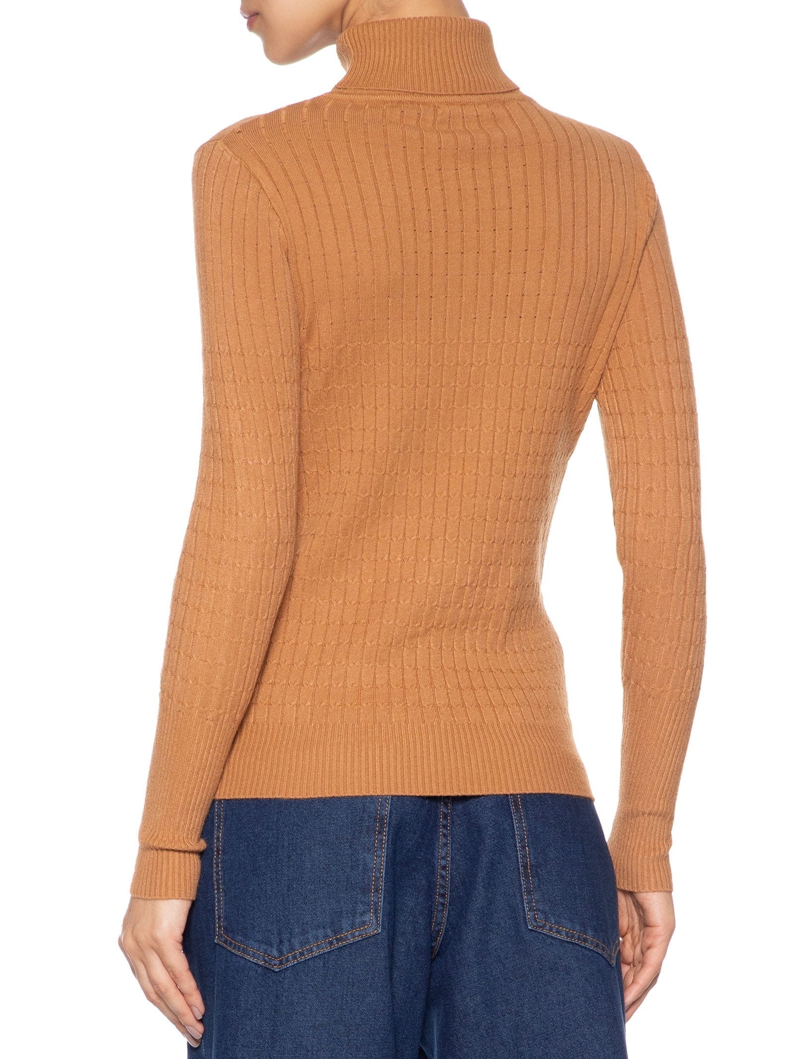 Suéter Feminino Texturizado Gola Role Bege Basiq