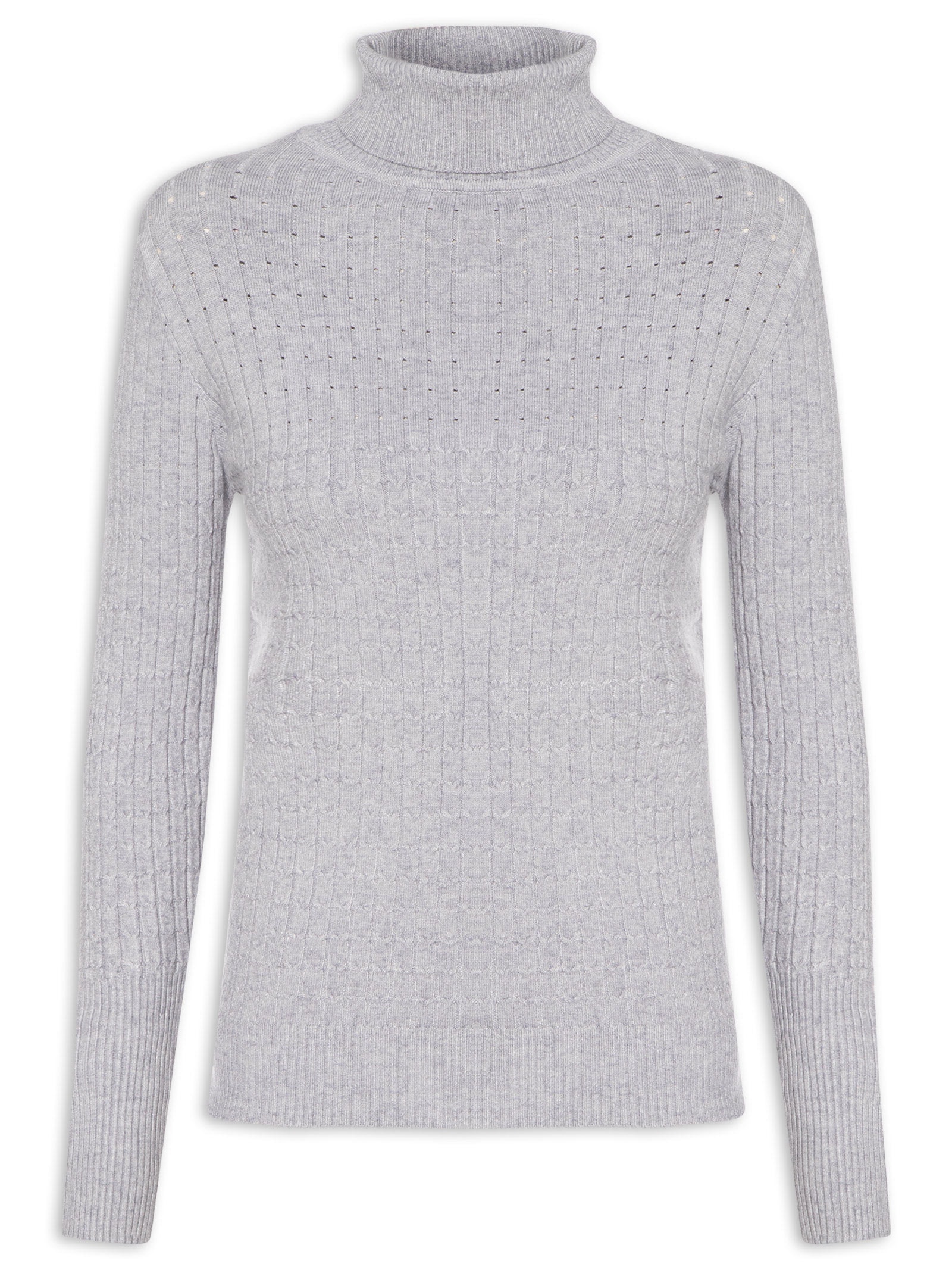 Suéter Feminino Texturizado Gola Role Cinza Basiq