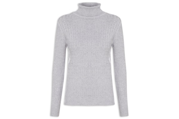 Suéter Feminino Texturizado Gola Role - Cinza