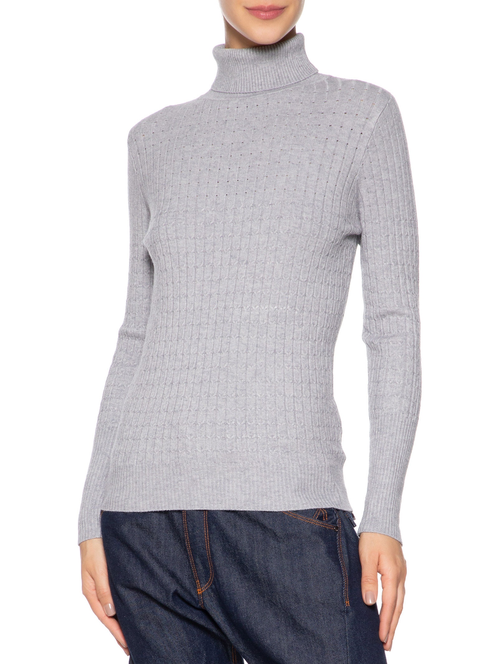 Suéter Feminino Texturizado Gola Role Cinza Basiq