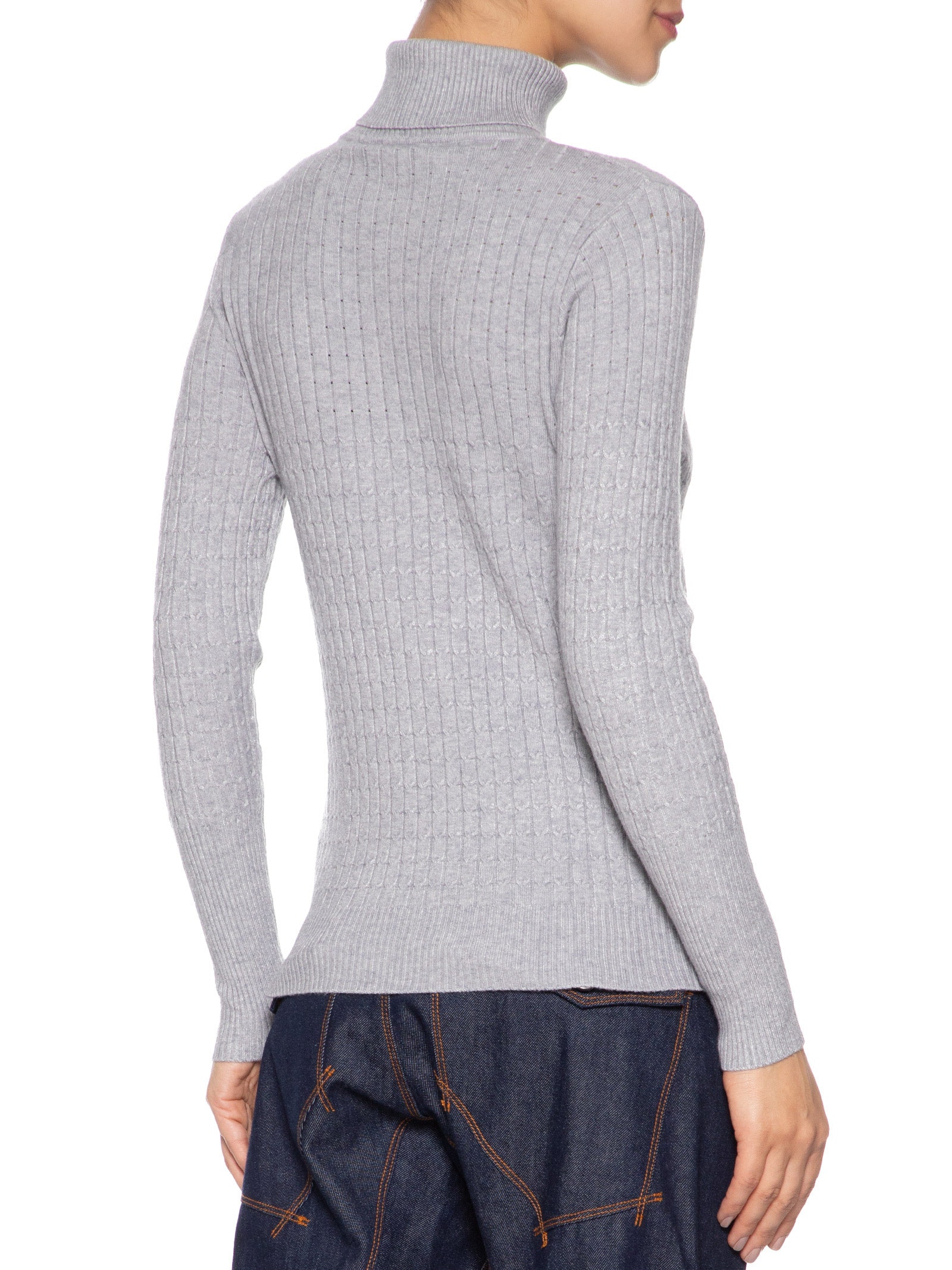 Suéter Feminino Texturizado Gola Role Cinza Basiq