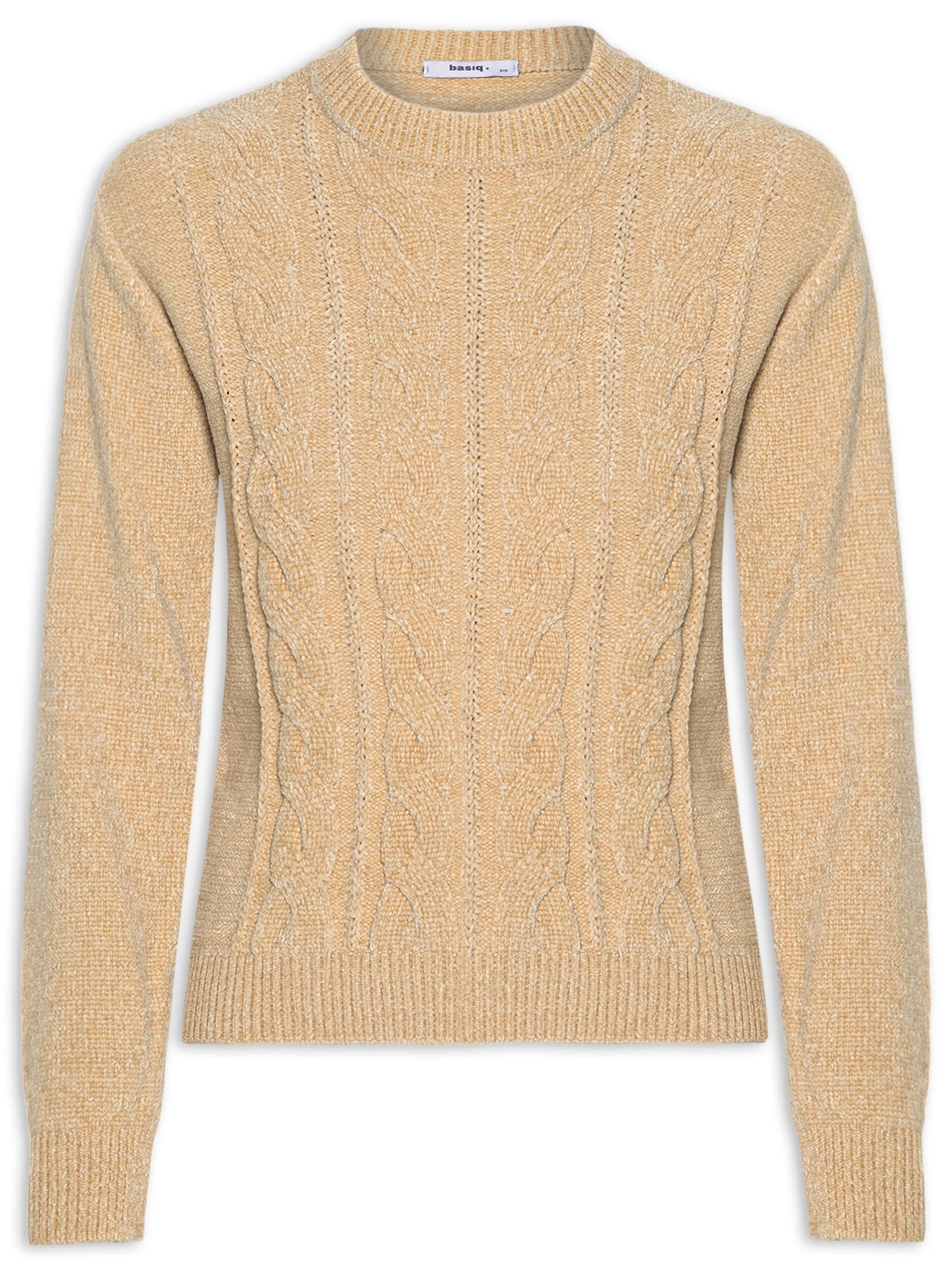 Suéter Feminino Trançado Em Tricot Bege Basiq