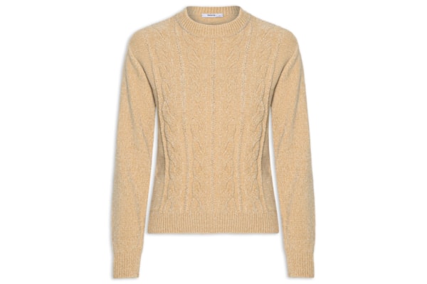 Suéter Feminino Trançado Em Tricot - Bege