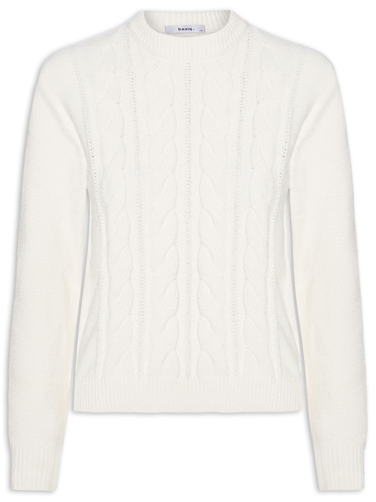Suéter Feminino Trançado Em Tricot Branco Basiq