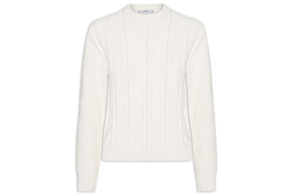 Suéter Feminino Trançado Em Tricot - Branco