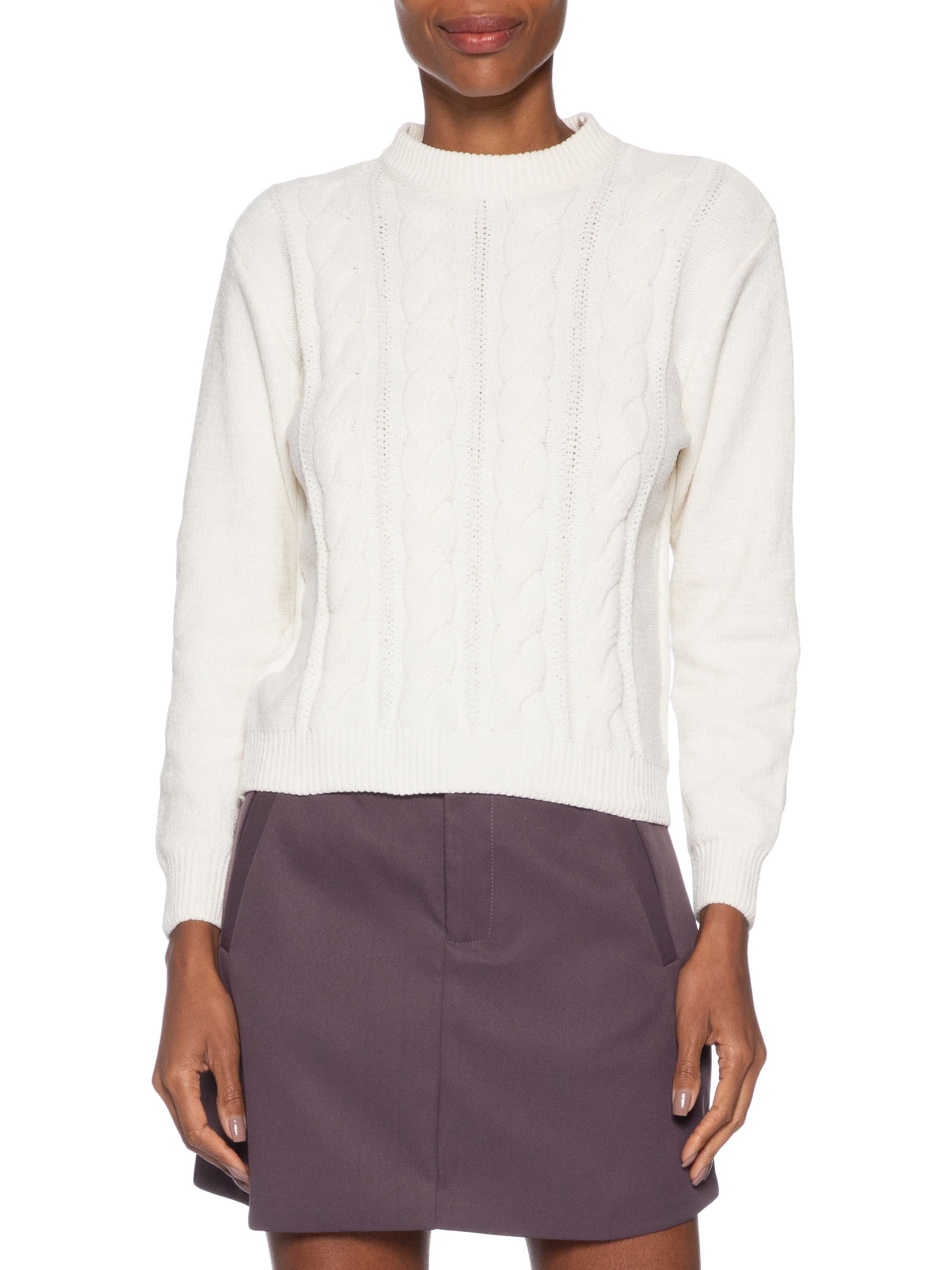 Suéter Feminino Trançado Em Tricot Branco Basiq