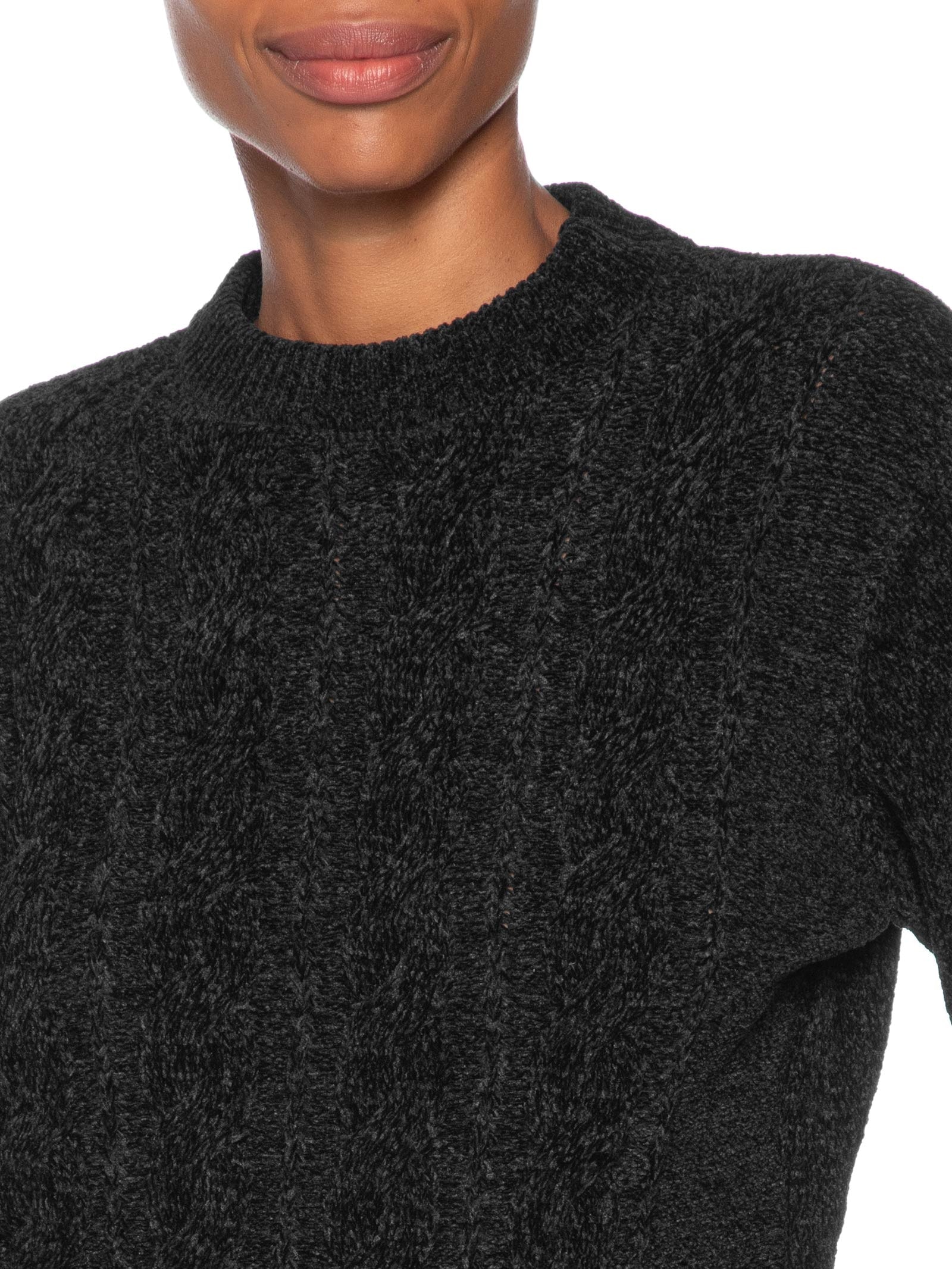 Suéter Feminino Trançado Em Tricot Preto Basiq