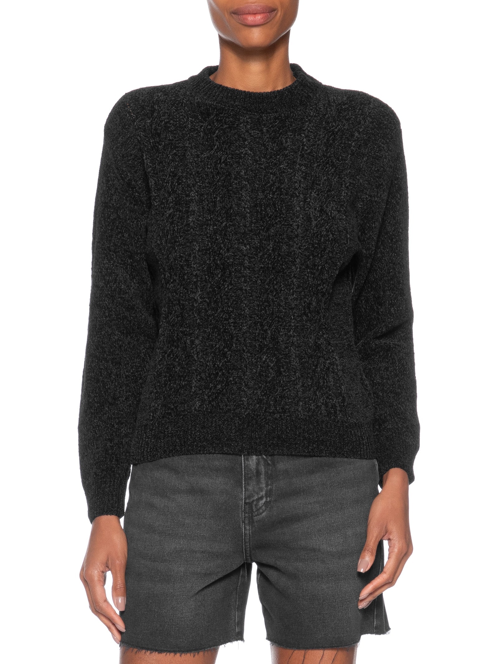 Suéter Feminino Trançado Em Tricot Preto Basiq