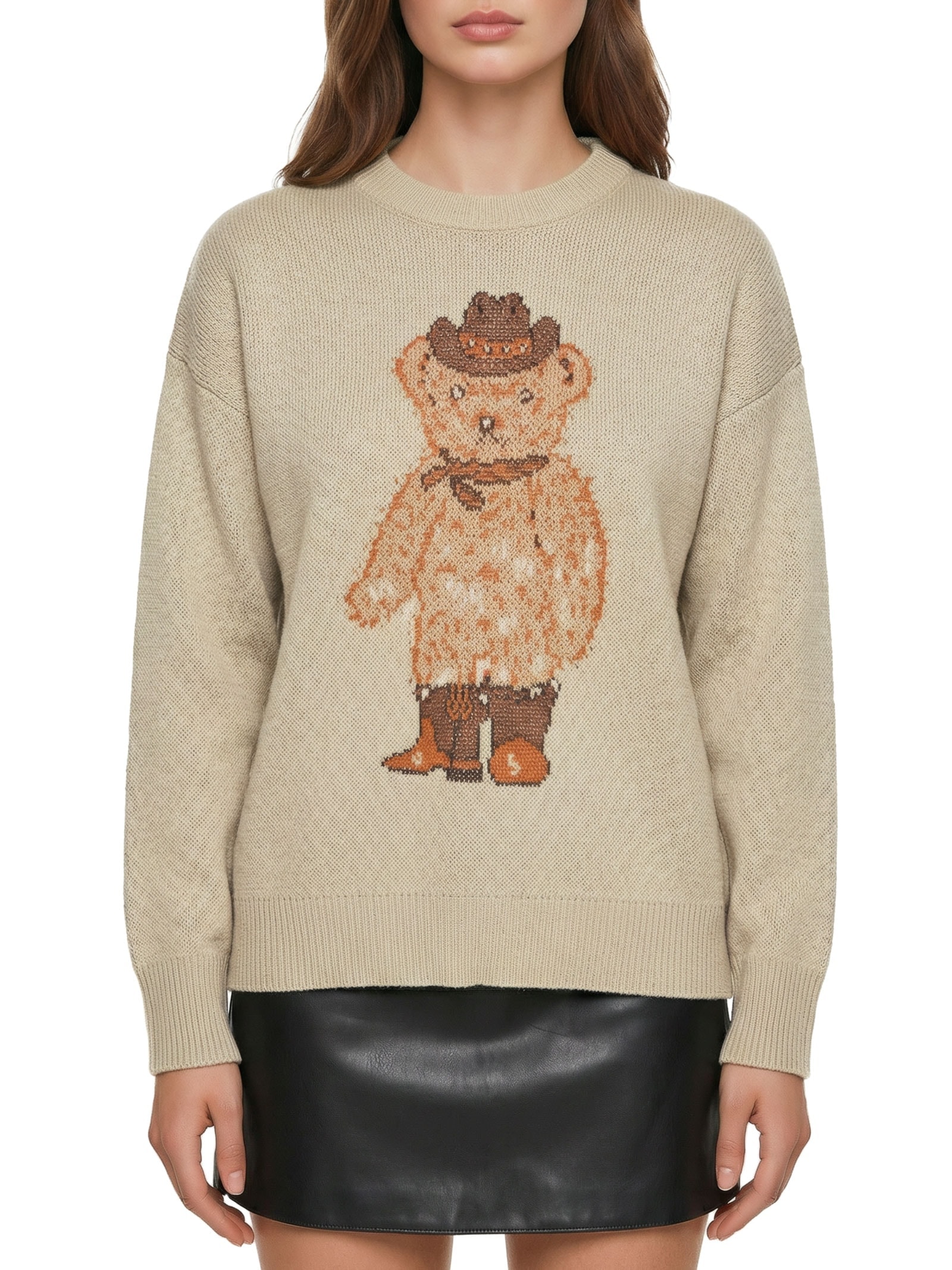 Suéter Feminino Tricô Com Arte Bege My Favorite