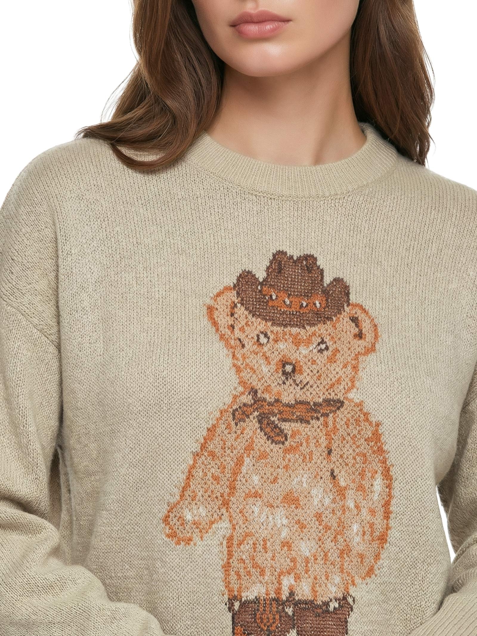 Suéter Feminino Tricô Com Arte Bege My Favorite