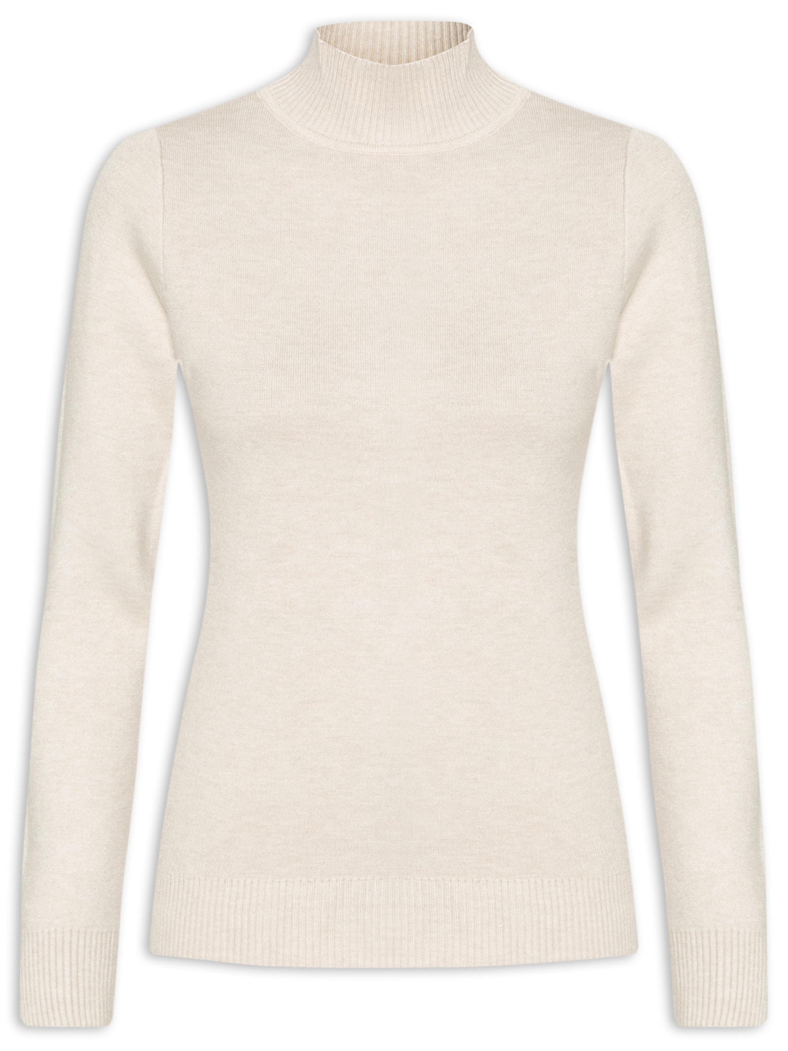 Suéter Feminino Tricot Básico Gola Alta Bege Basiq
