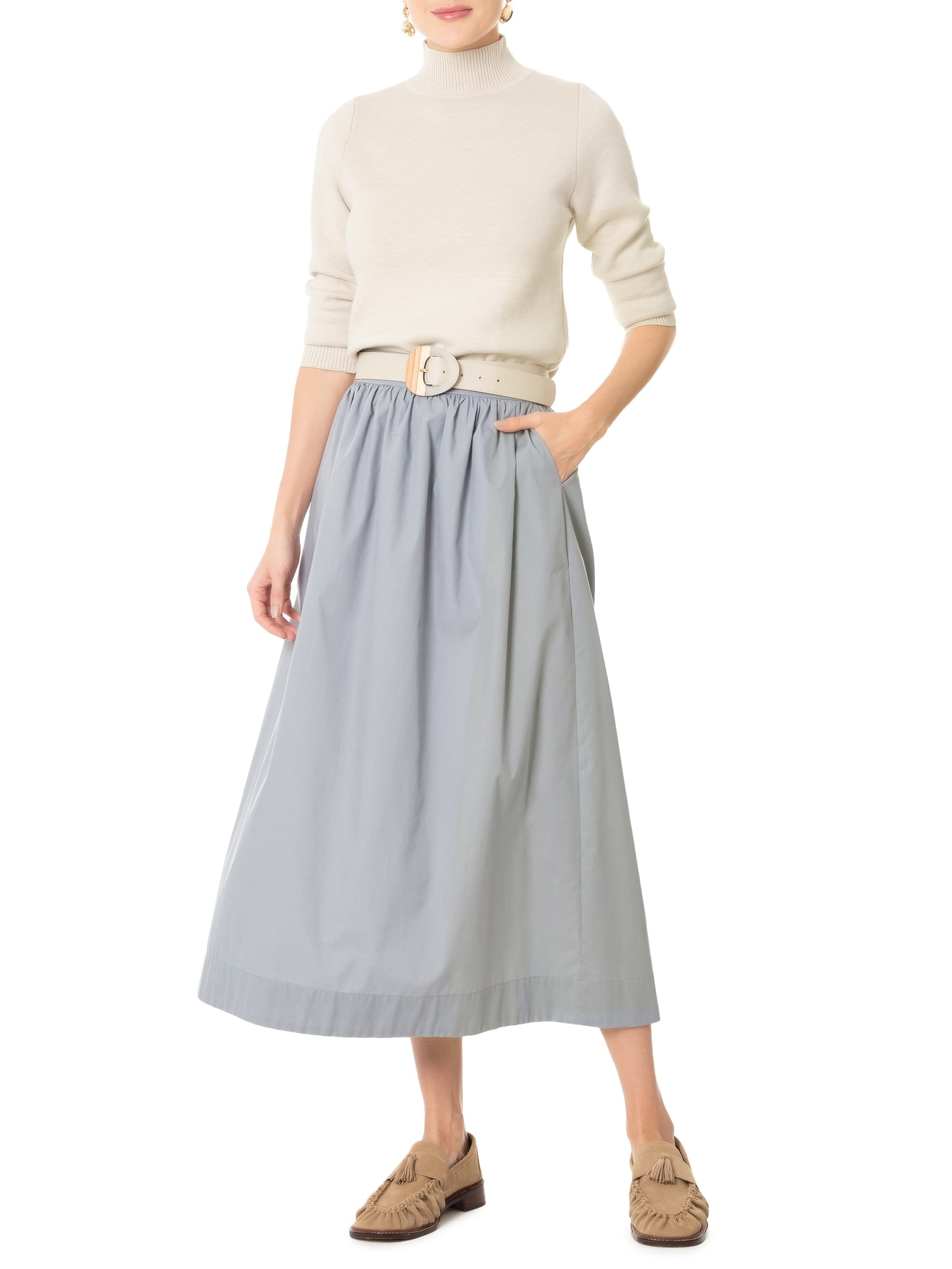 Suéter Feminino Tricot Básico Gola Alta Bege Basiq