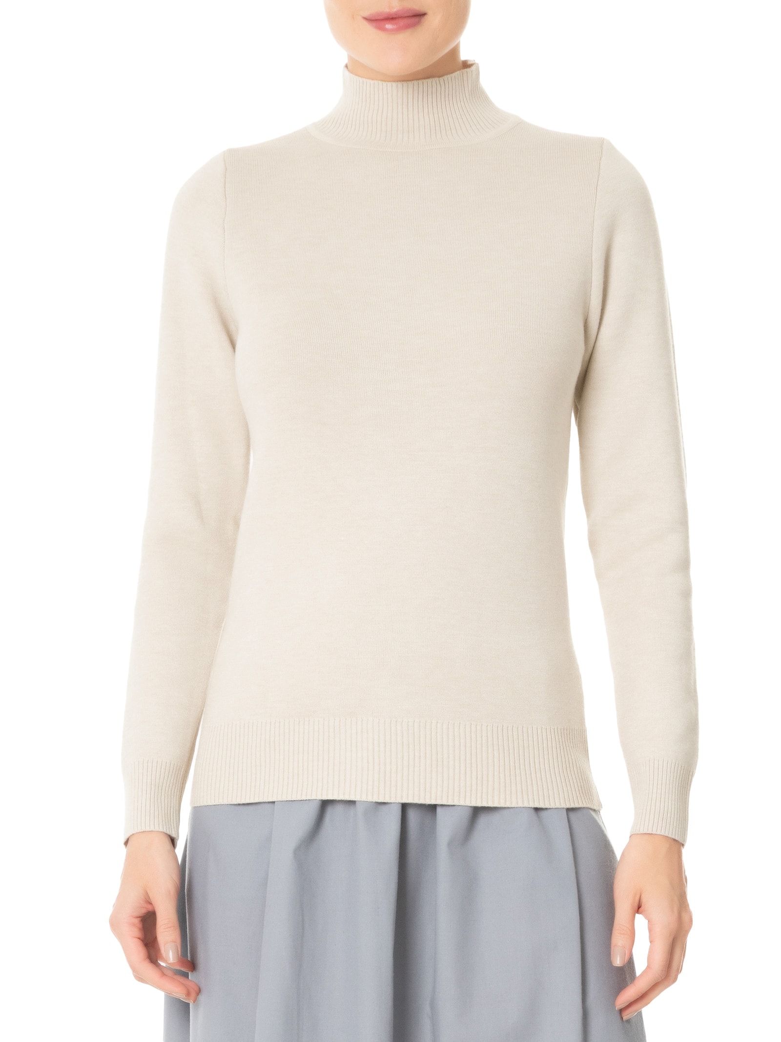 Suéter Feminino Tricot Básico Gola Alta Bege Basiq