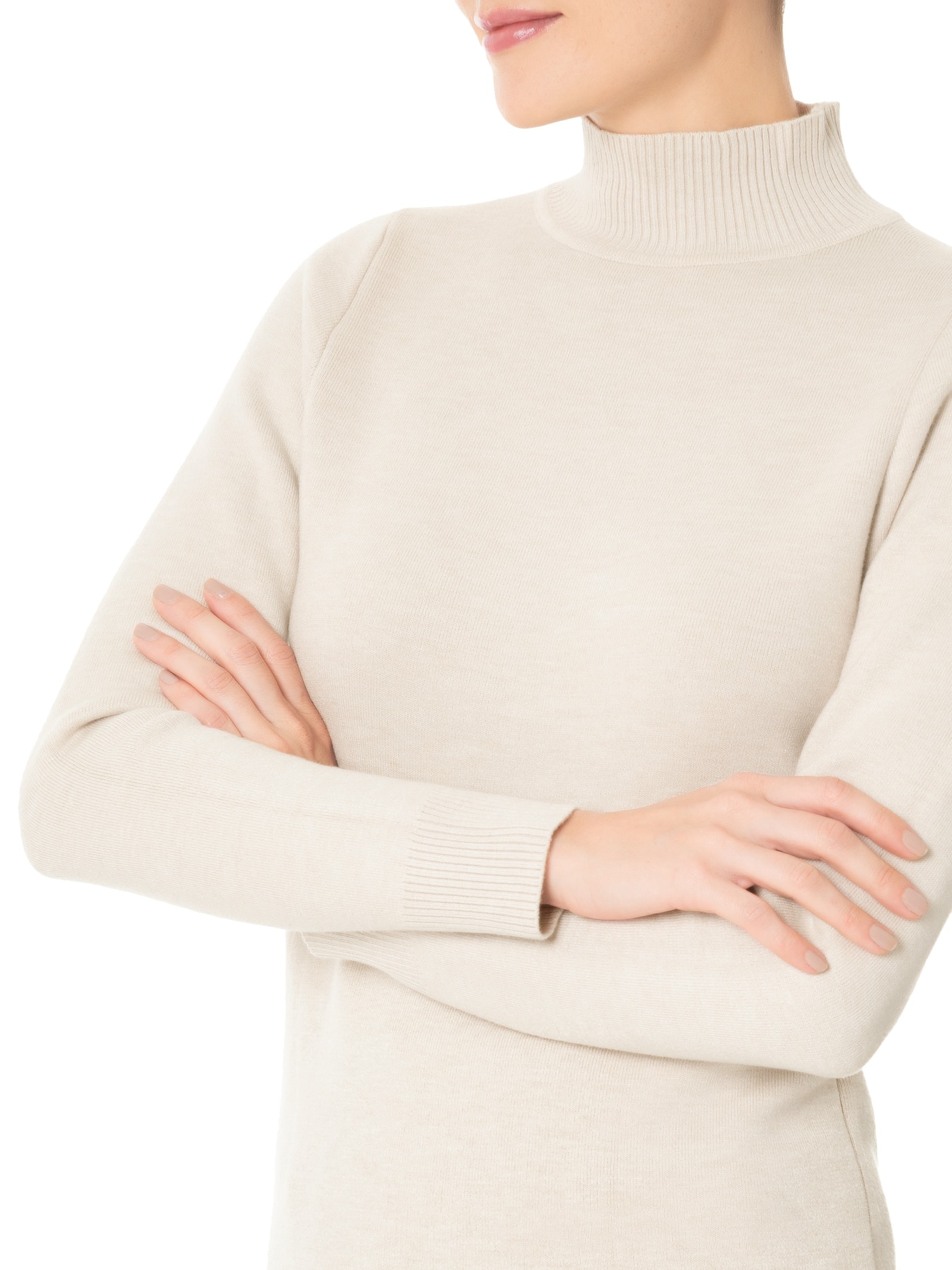 Suéter Feminino Tricot Básico Gola Alta Bege Basiq