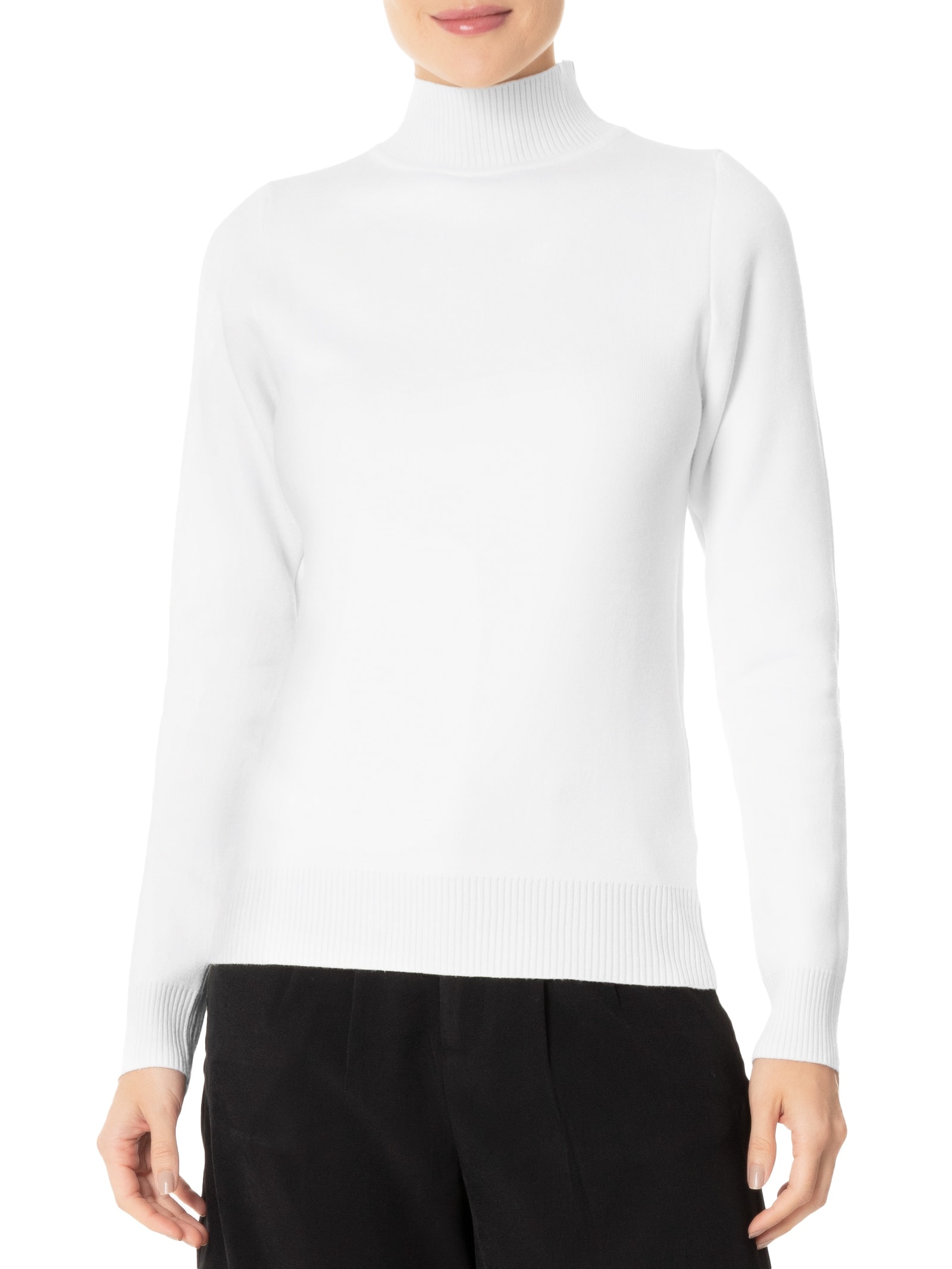 Suéter Feminino Tricot Básico Gola Alta Branco Basiq