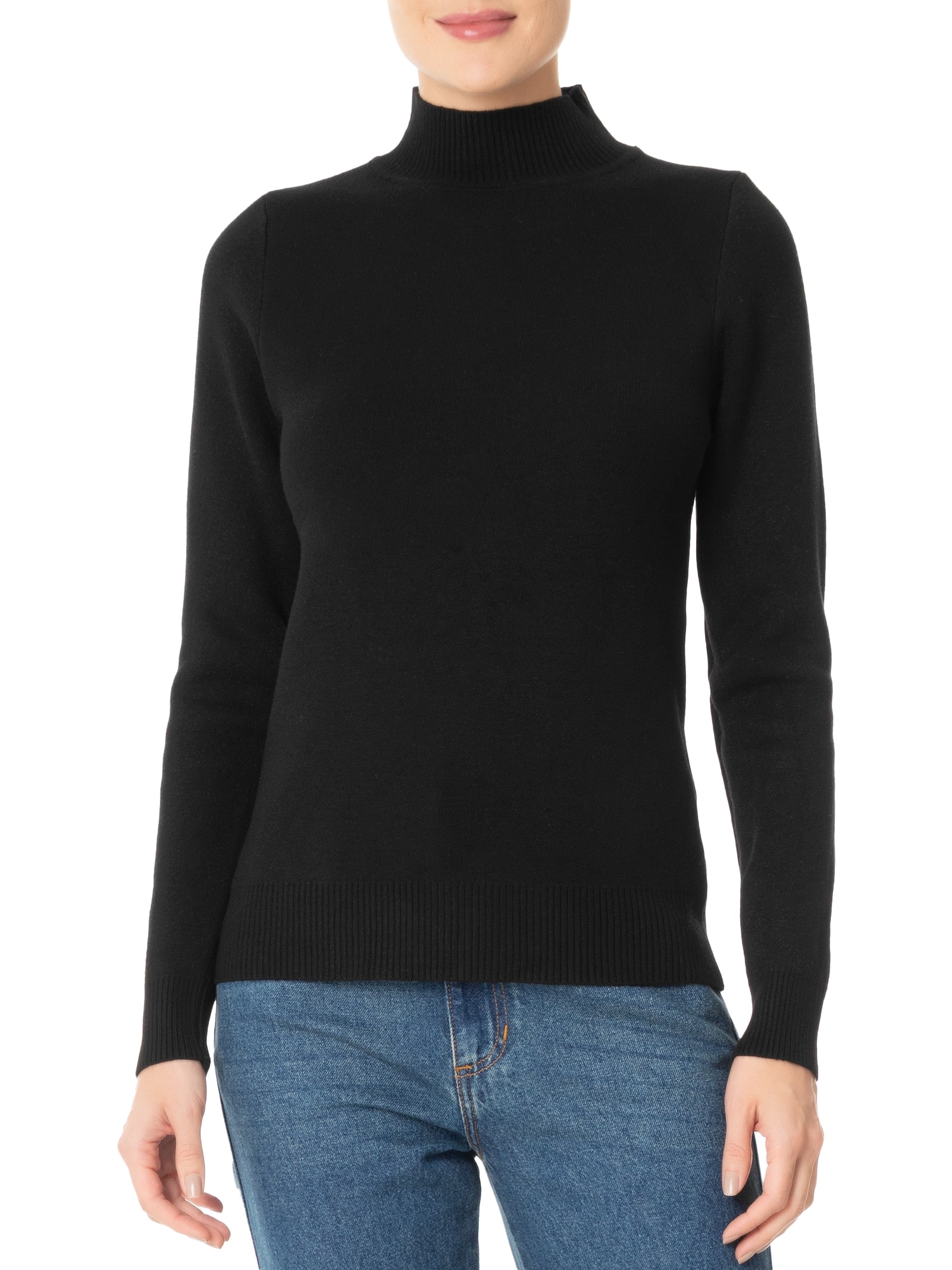 Suéter Feminino Tricot Básico Gola Alta Preto Basiq