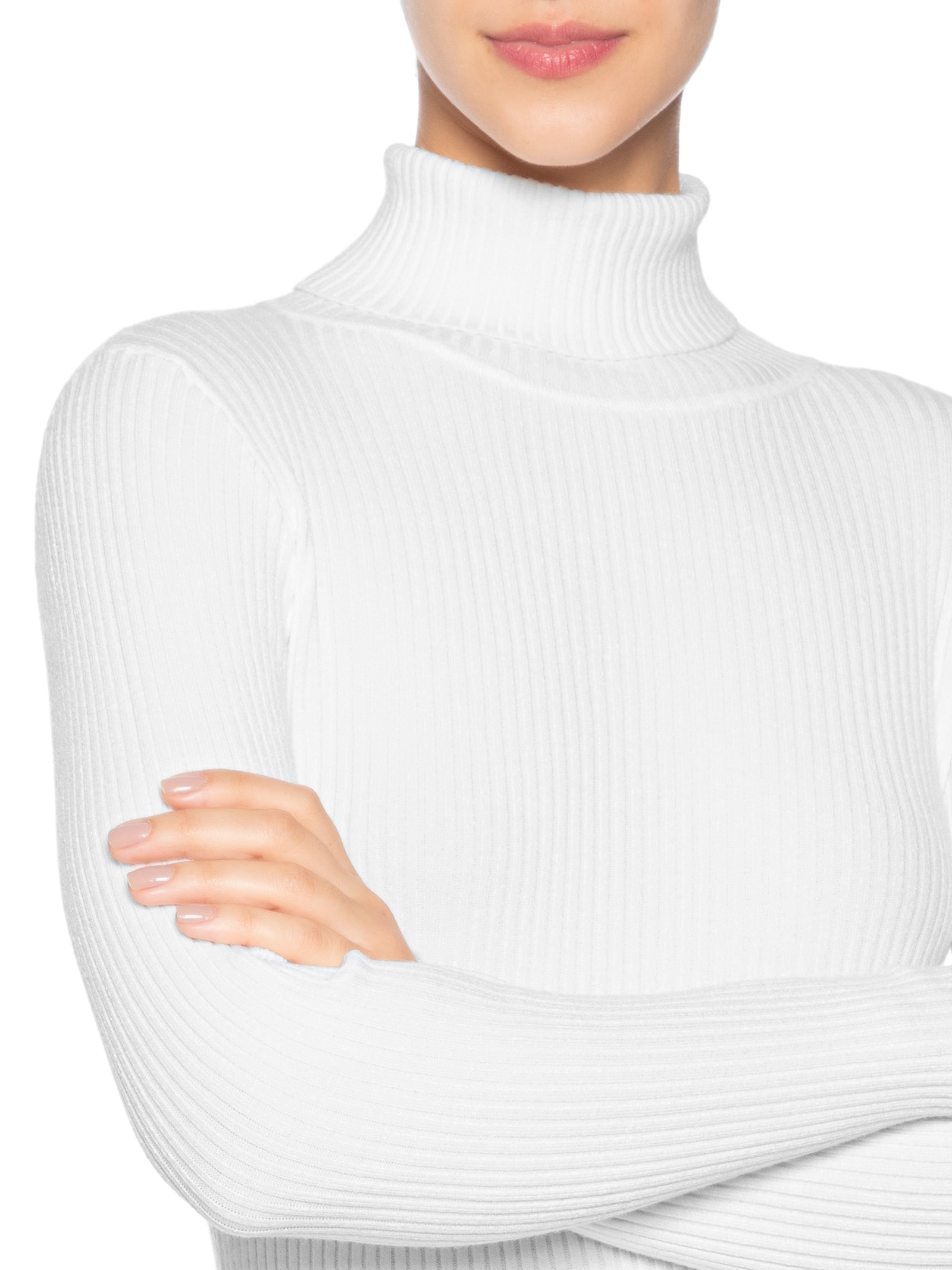 Suéter Feminino Tricot Canelado Gola Alta Branco Basiq