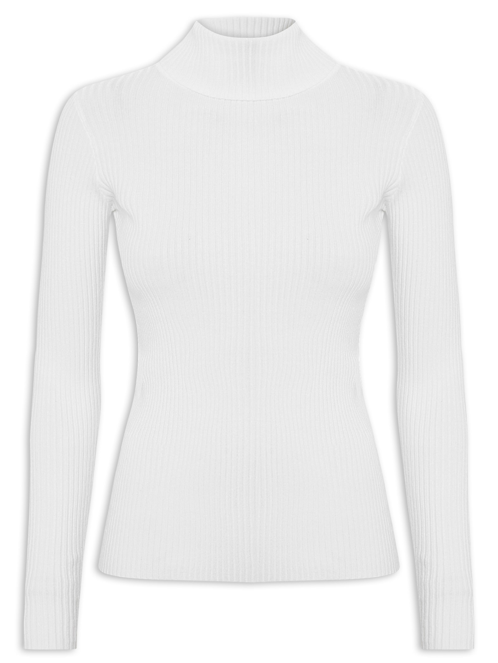 Suéter Feminino Tricot Canelado Gola Alta Branco Basiq