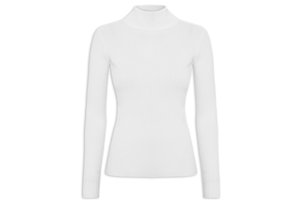Suéter Feminino Tricot Canelado Gola Alta - Branco