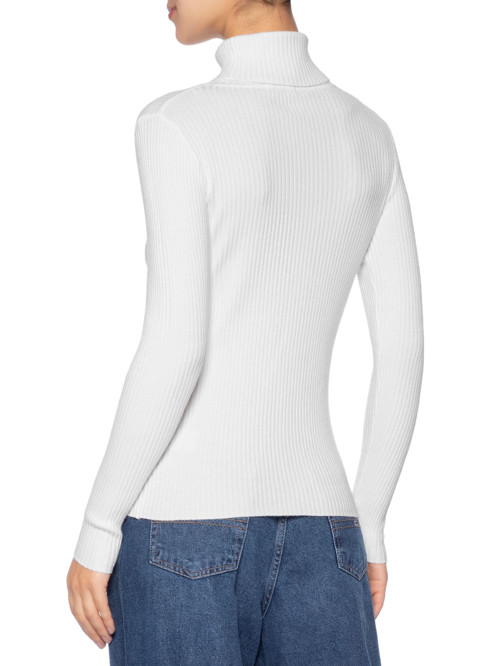 Suéter Feminino Tricot Canelado Gola Alta Branco Basiq